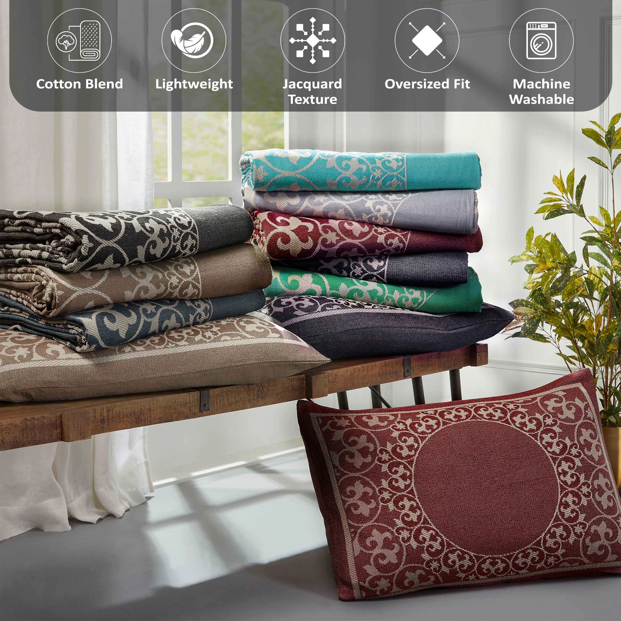 Boho Mandala Cotton Blend Woven Jacquard Bedspread Set