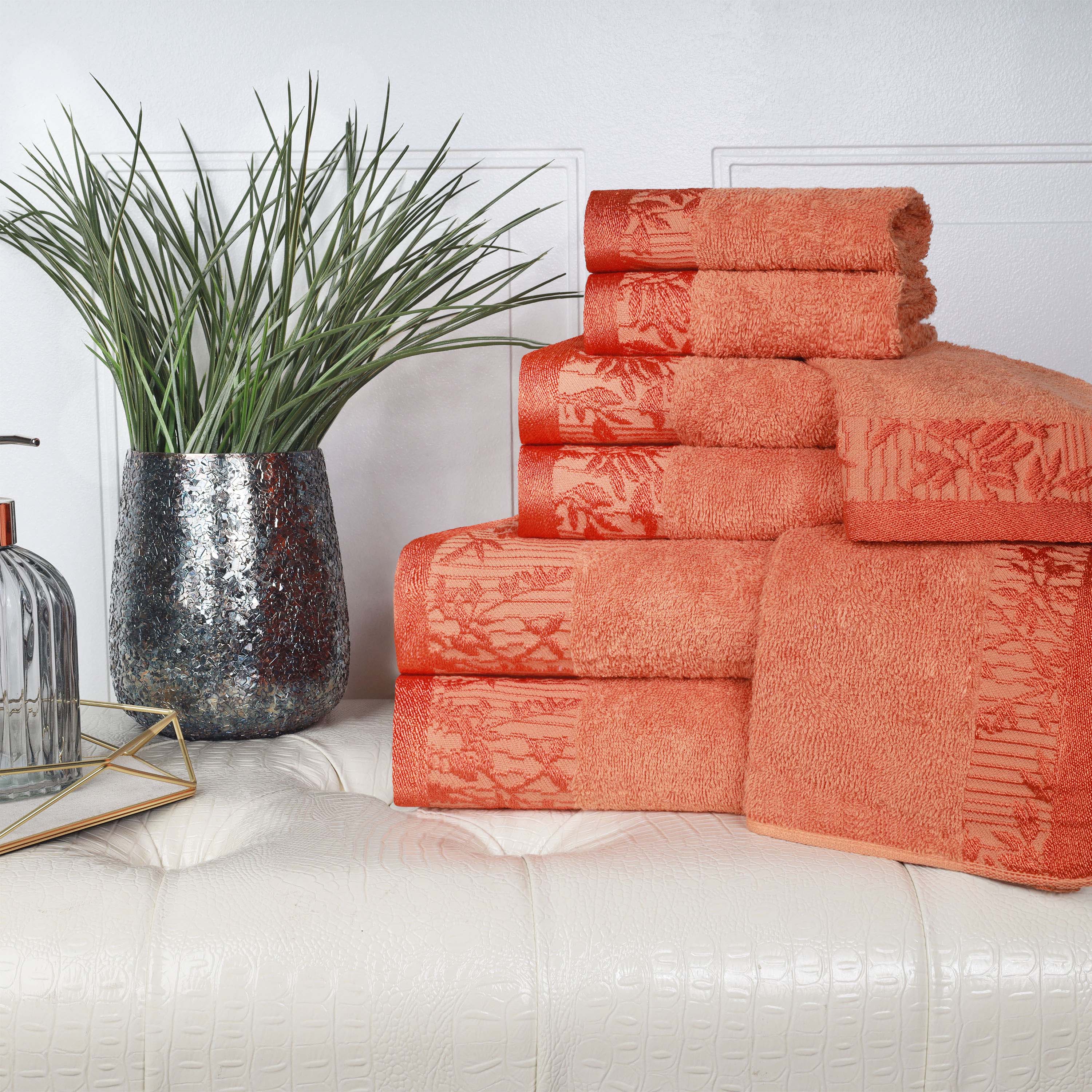 Wisteria Cotton Floral Embroidered Jacquard Border 8-Piece Towel Set - Blue Nile Mills