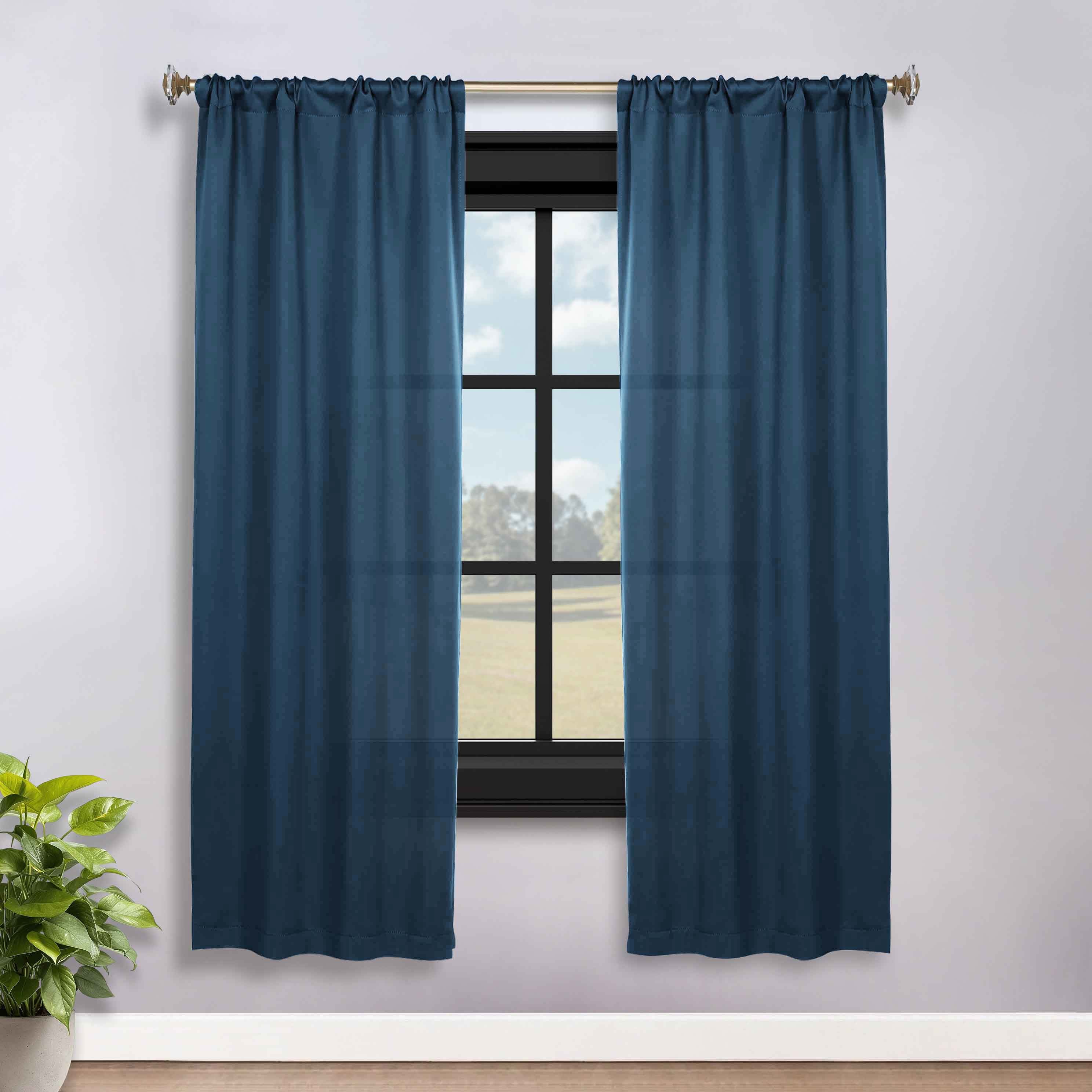 Solid Machine Washable Room Darkening Blackout Curtains, Set of 2 - Blue Nile Mills