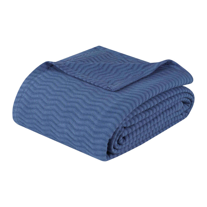 Jena Cotton Textured Chevron Lightweight Woven Blanket - Medium Blue