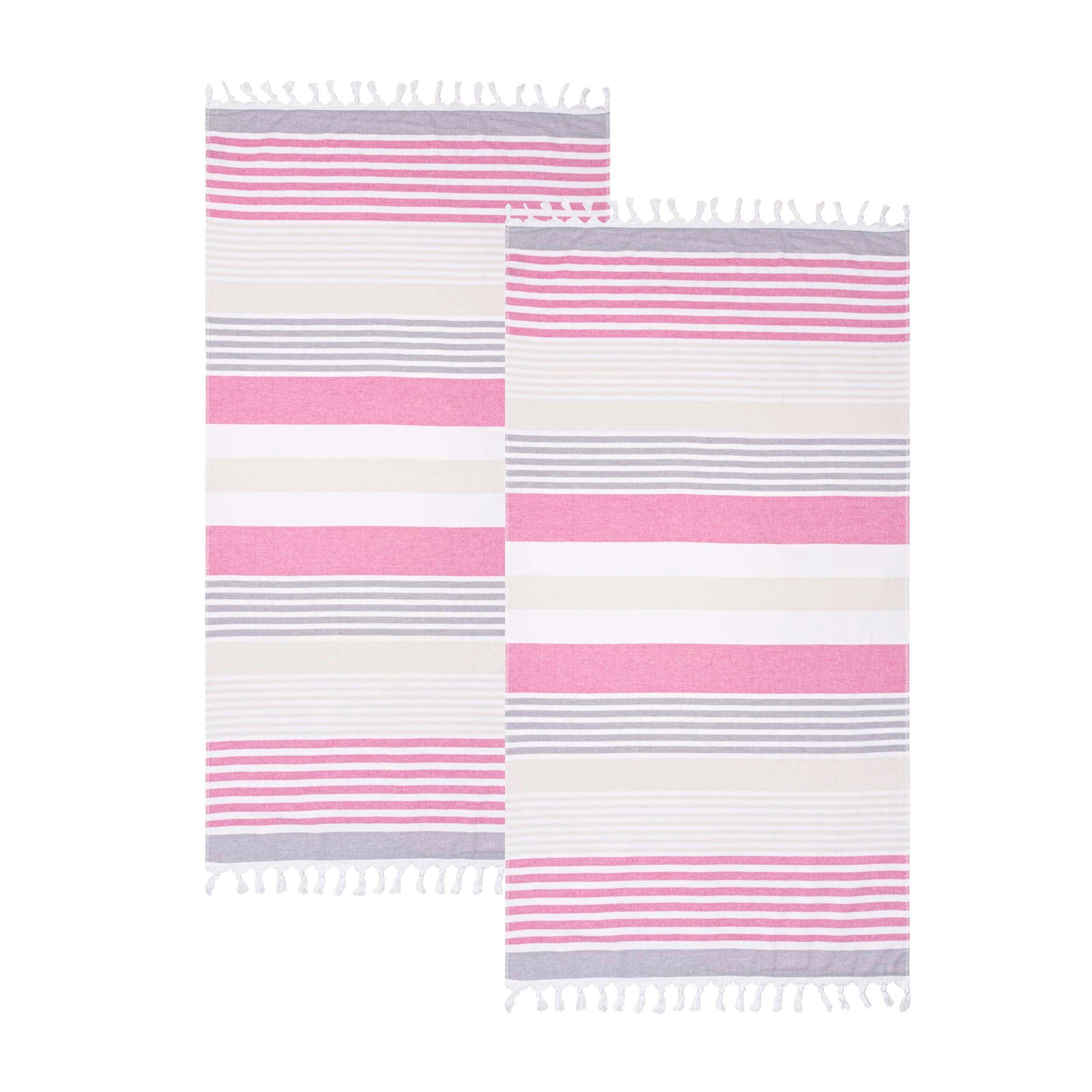 Meera Stripe Fouta 2 Piece Beach Towel Set with Tassels - Blue Nile Mills