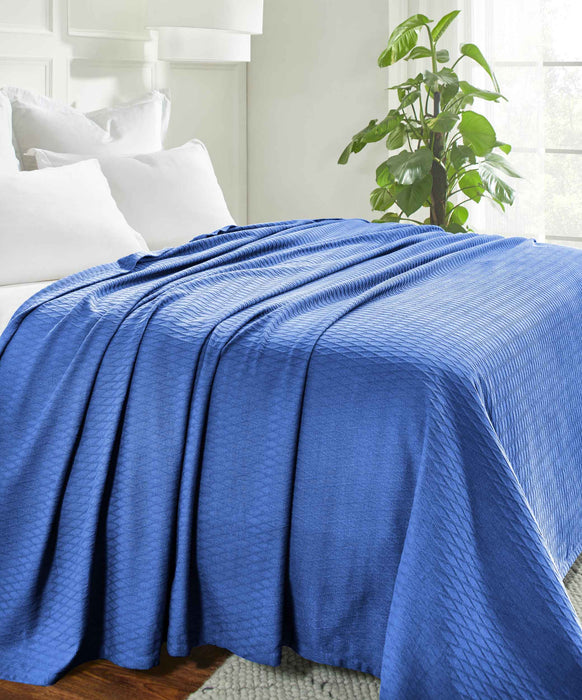 Cotton All Season Diamond Bed Blanket & Sofa Throw - Merritt Blue