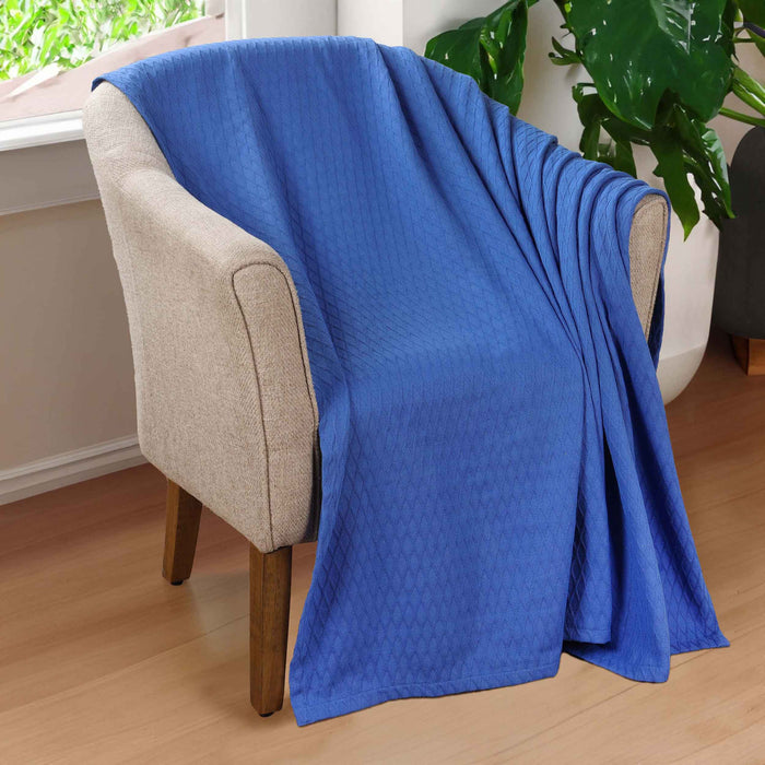 Cotton All Season Diamond Bed Blanket & Sofa Throw - Merritt Blue