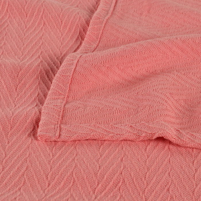 All-Season Chevron Cotton Bed Blanket & Sofa Throw -Coral