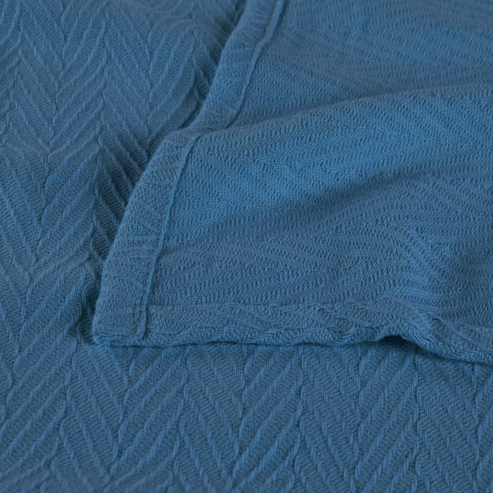 All-Season Chevron Cotton Bed Blanket & Sofa Throw -Denim Blue