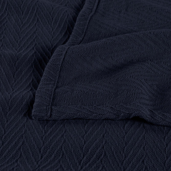 All-Season Chevron Cotton Bed Blanket & Sofa Throw -Navy Blue