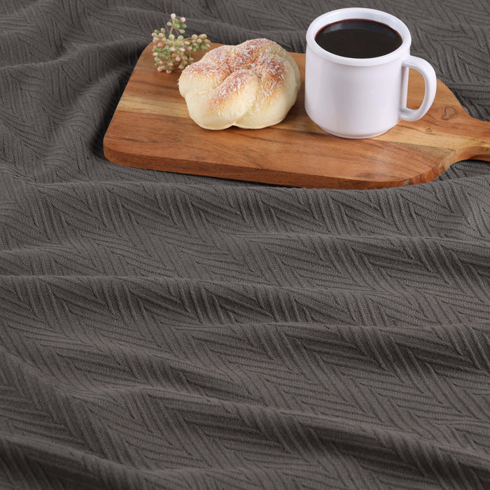 All-Season Chevron Cotton Bed Blanket & Sofa Throw - Charcoal