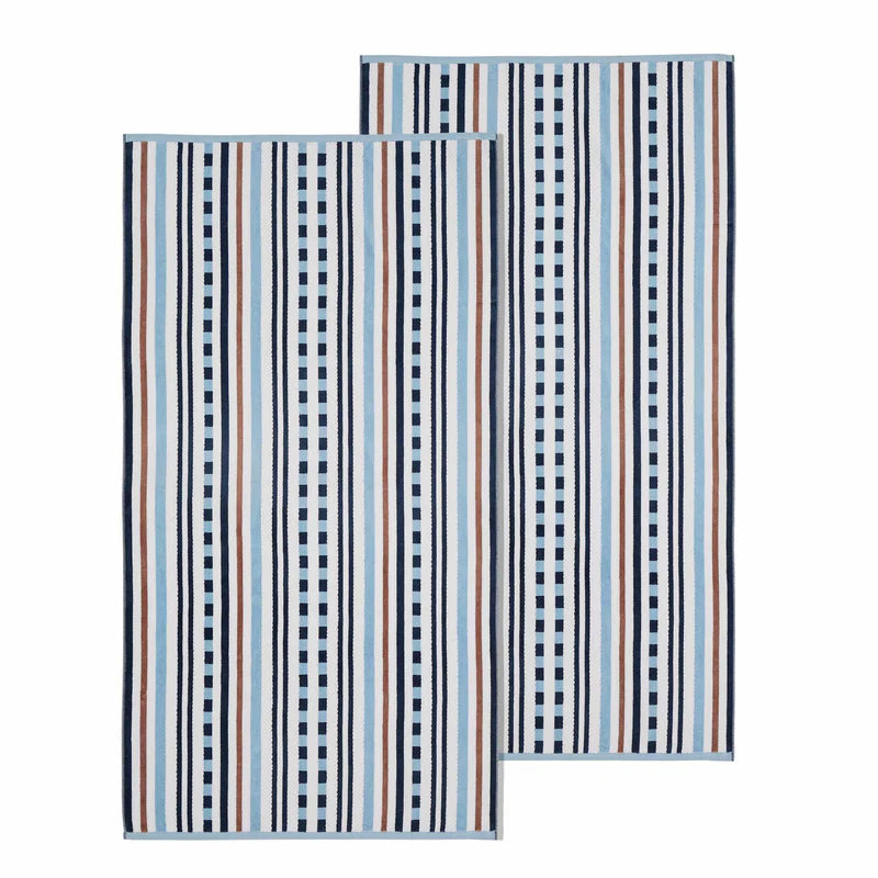 Striped Cotton Oversized 2-Piece Beach Towel Set - Blue Nile Mills