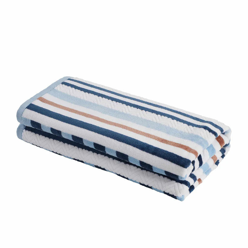 Striped Cotton Oversized 2-Piece Beach Towel Set - Blue Nile Mills