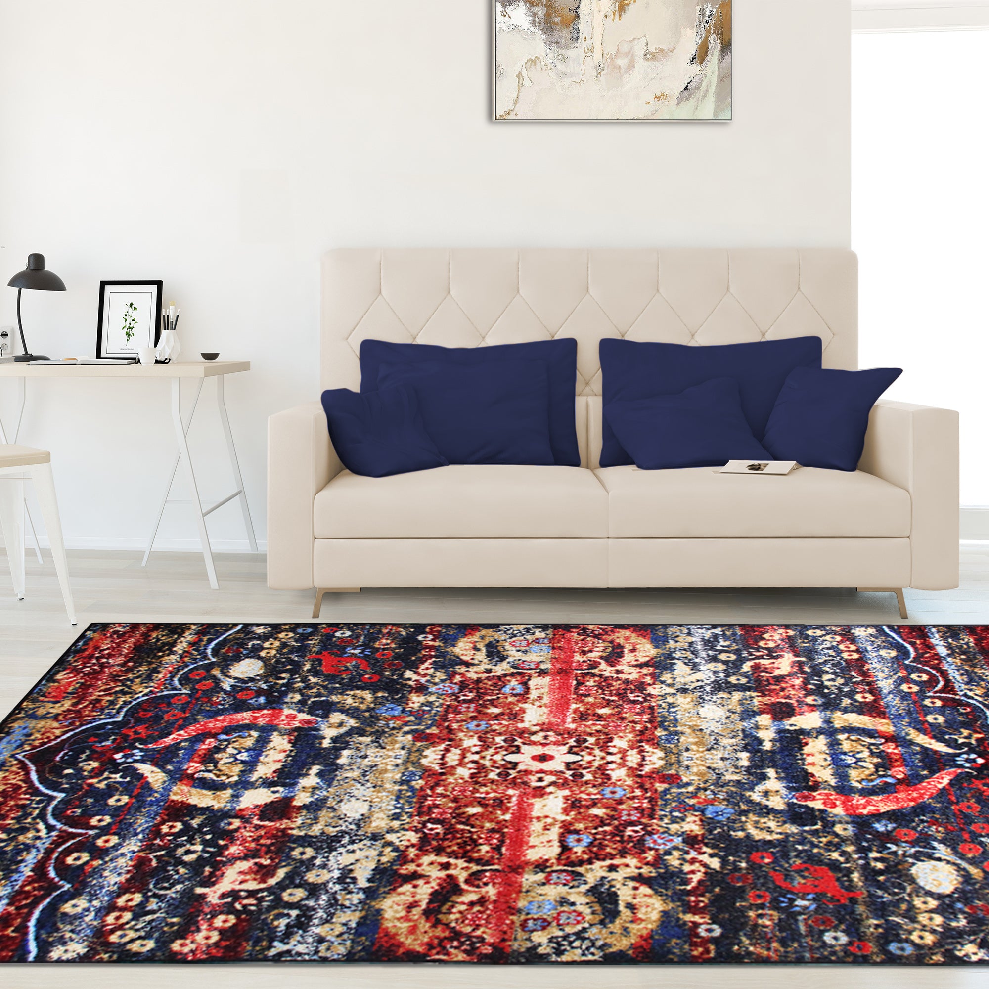 Oswell Medallion Non-Slip Washable Indoor Area Rug or Runner - Blue Nile Mills