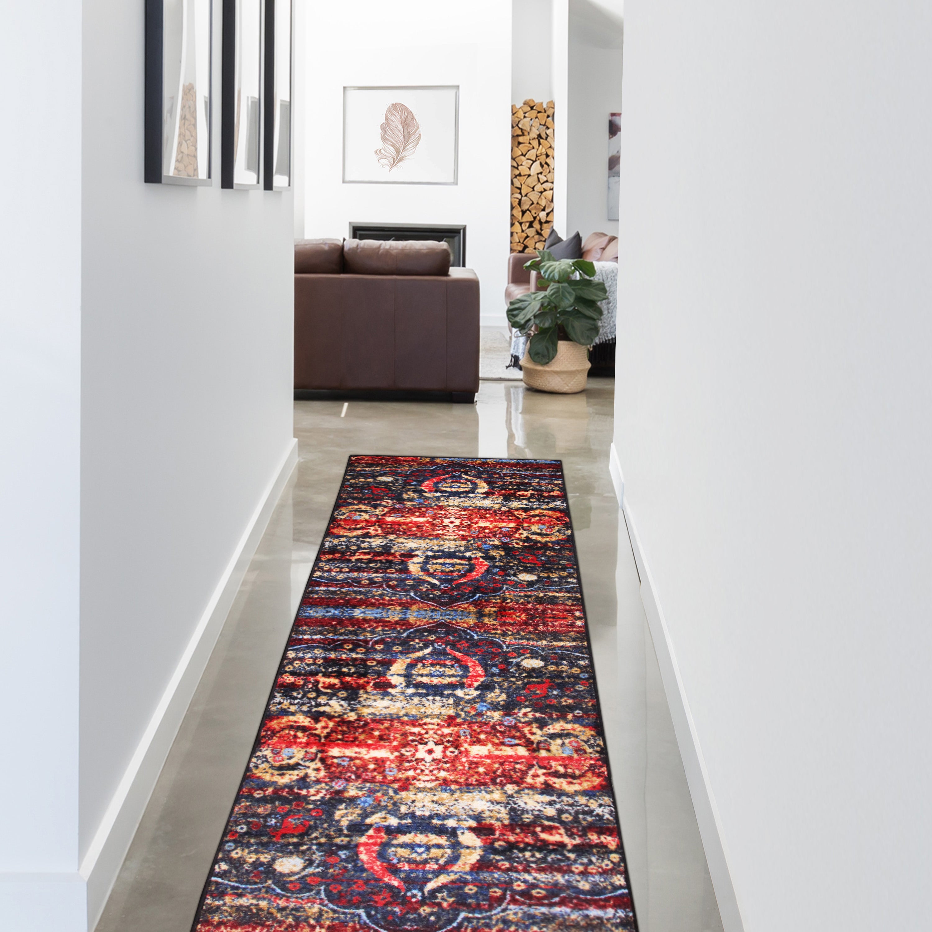 Oswell Medallion Non-Slip Washable Indoor Area Rug or Runner - Blue Nile Mills