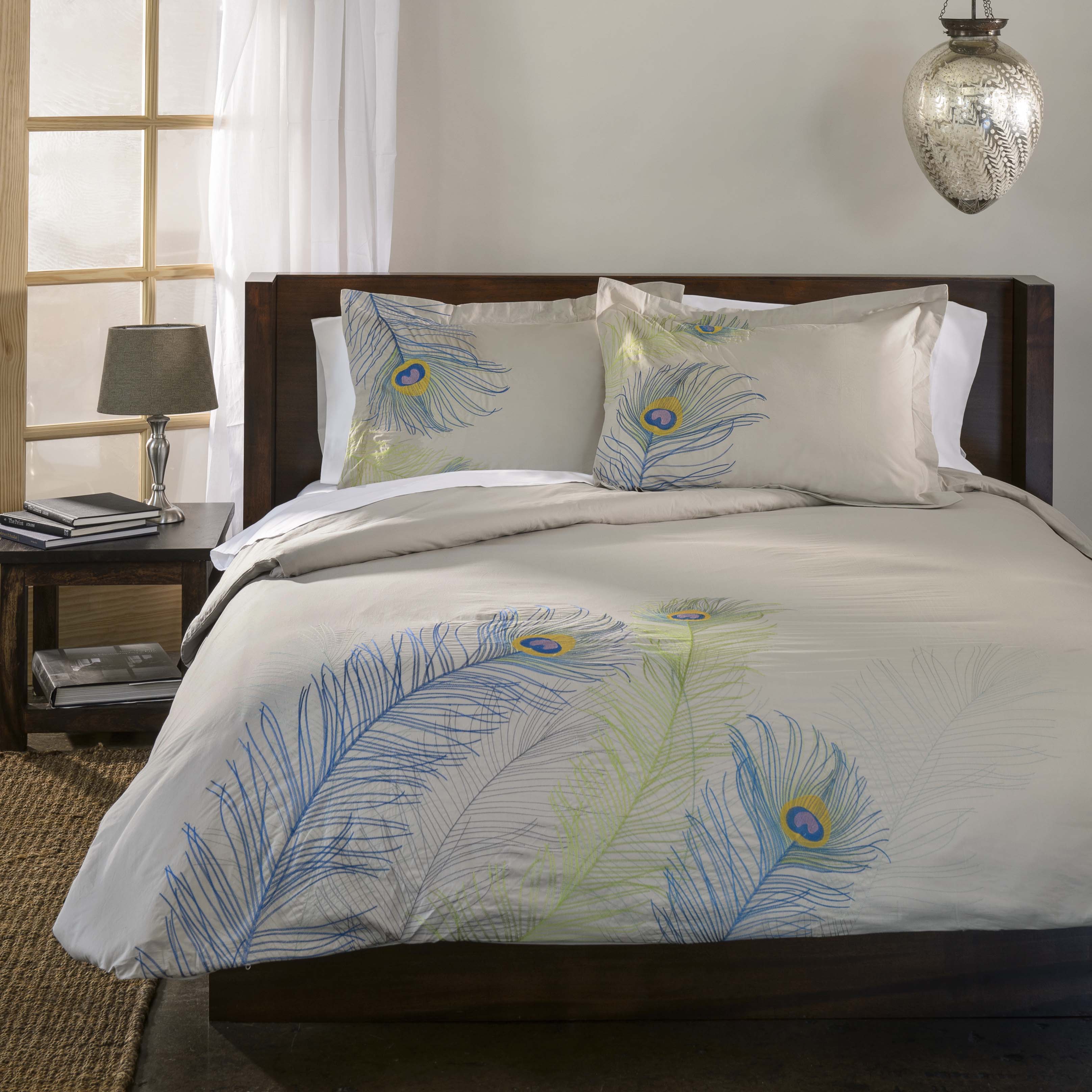 Peacock Cotton Embroidered Duvet Cover Set - Blue Nile Mills