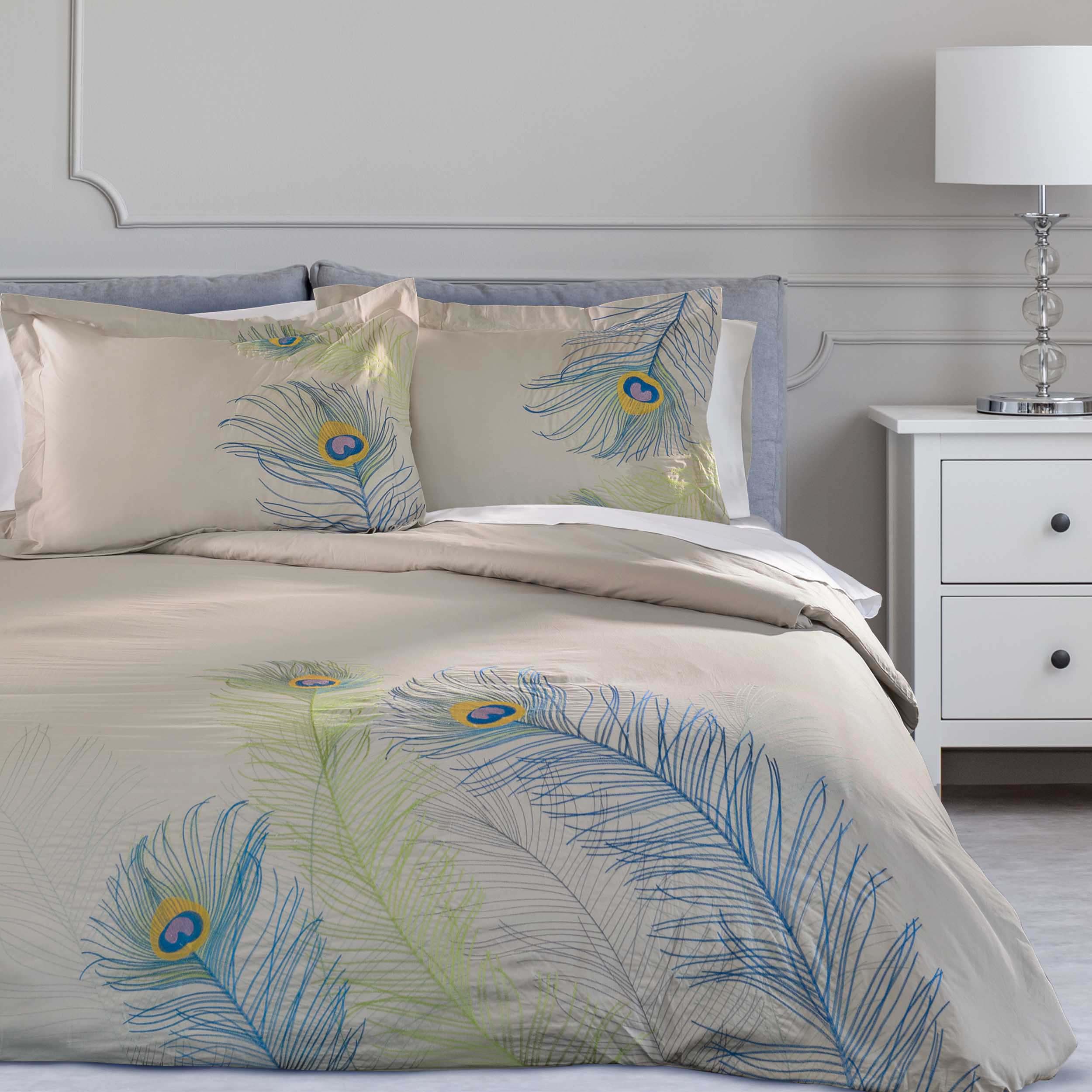 Peacock Cotton Embroidered Duvet Cover Set - Blue Nile Mills