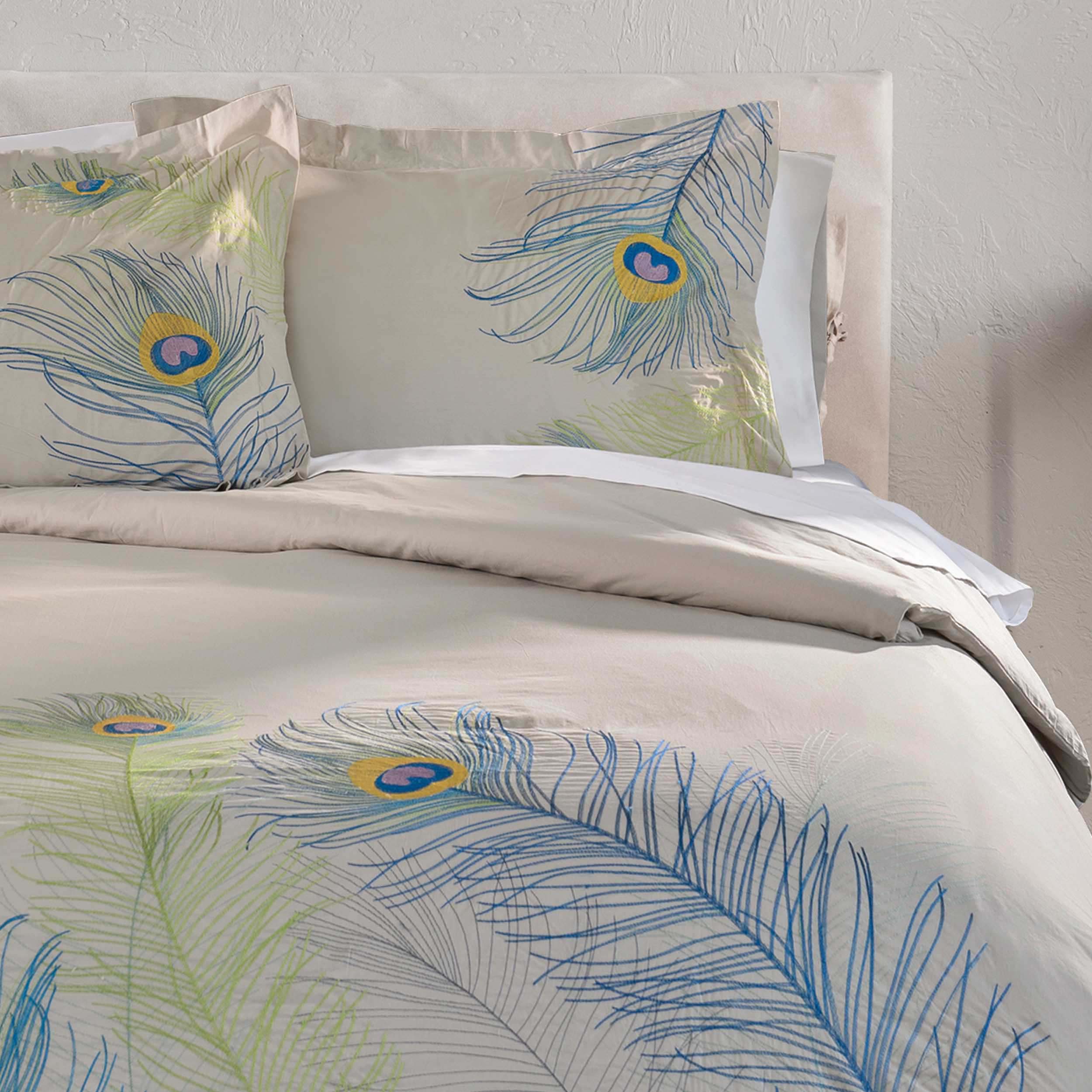 Peacock Cotton Embroidered Duvet Cover Set - Blue Nile Mills