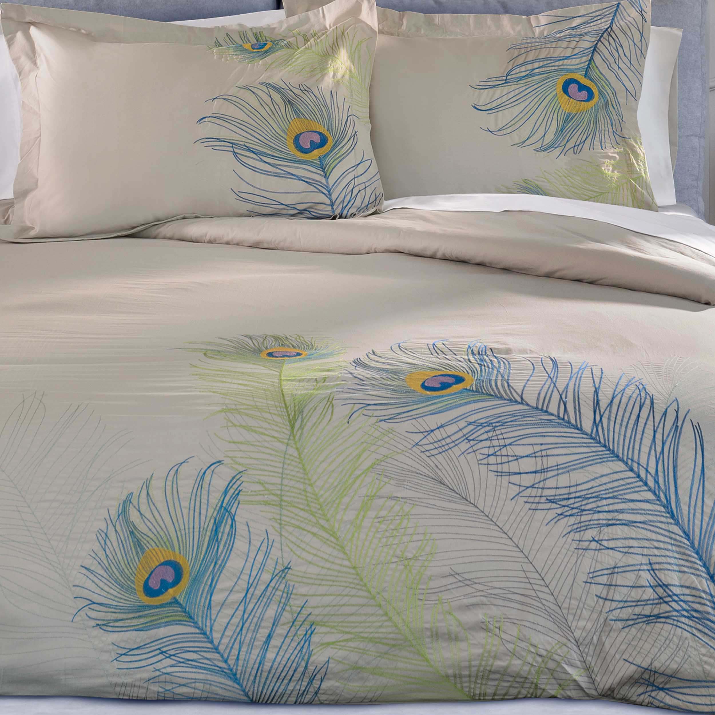 Peacock Cotton Embroidered Duvet Cover Set - Blue Nile Mills