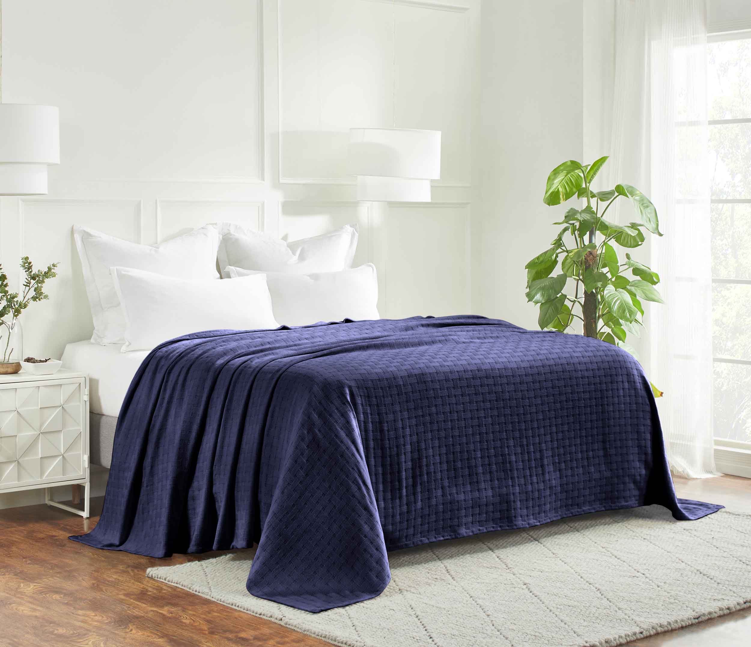 Basketweave All Season Cotton Bed Blanket - Blue Nile Mills