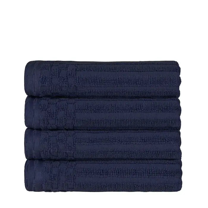 Cotton Ribbed Textured Highly Absorbent 4 Piece Hand Towel Set - Blue Nile Mills