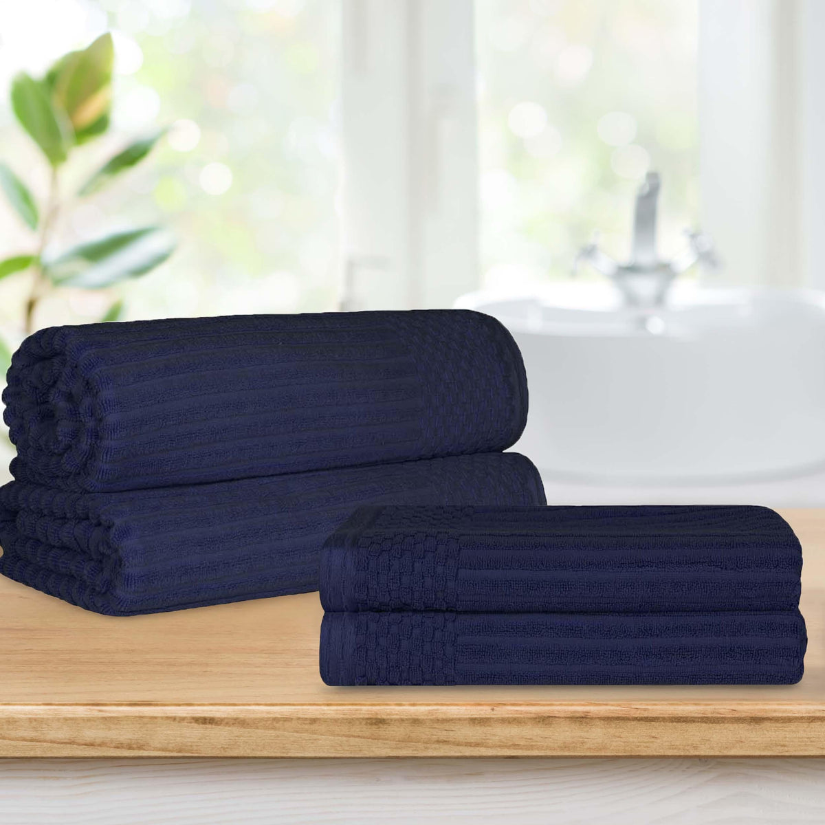 Soho Ribbed Textured Cotton Absorbent Bath Sheet & Bath Towel Set - Blue Nile Mills
