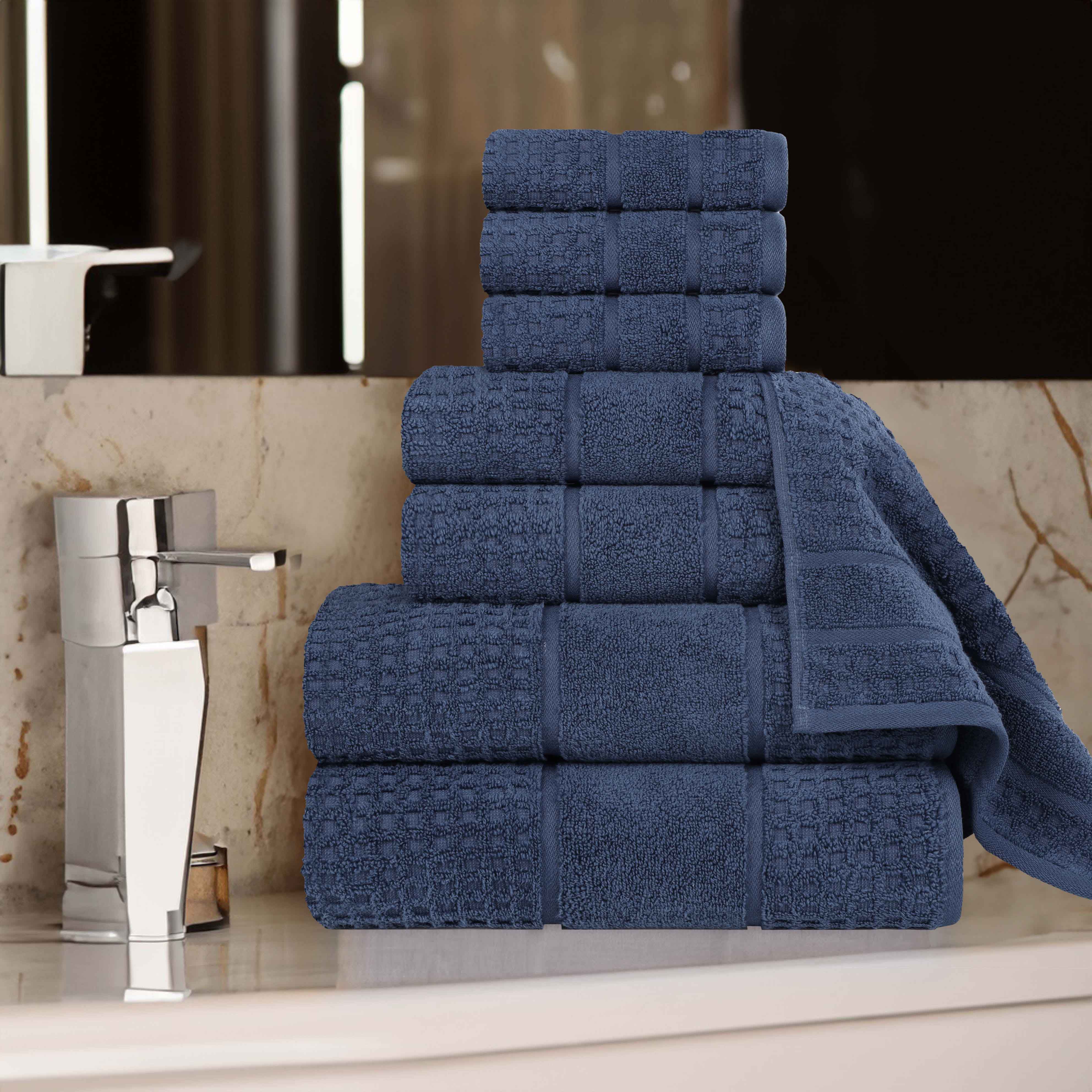 Zero Twist Cotton Waffle Honeycomb Soft Absorbent 8-Piece Towel Set - Blue Nile Mills
