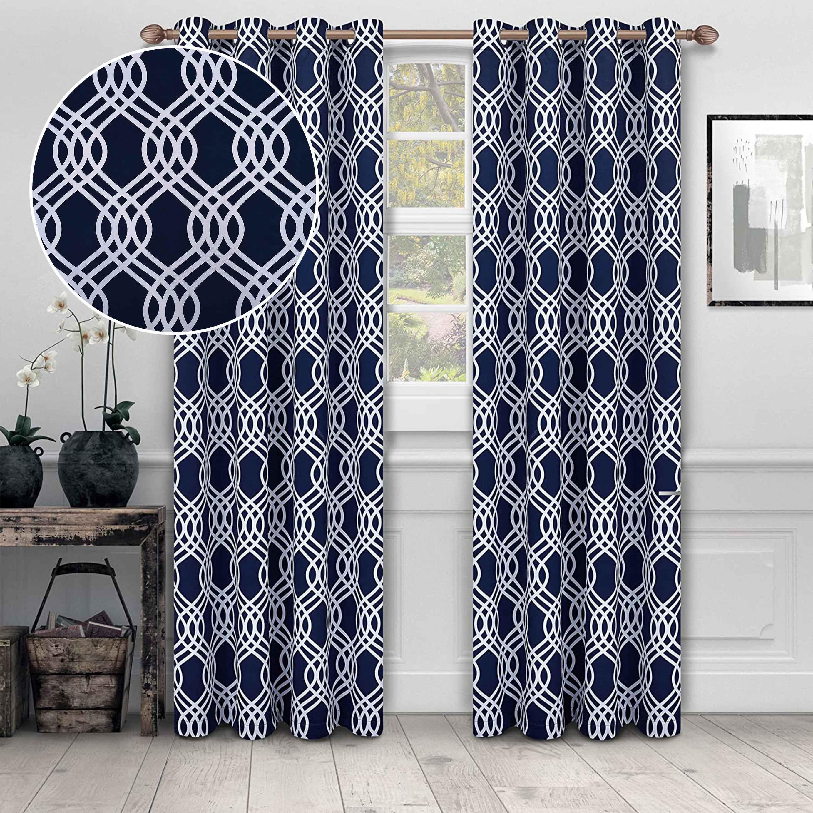 Ribbon Trellis Washable Room Darkening Blackout Curtain Panel Set - Blue Nile Mills