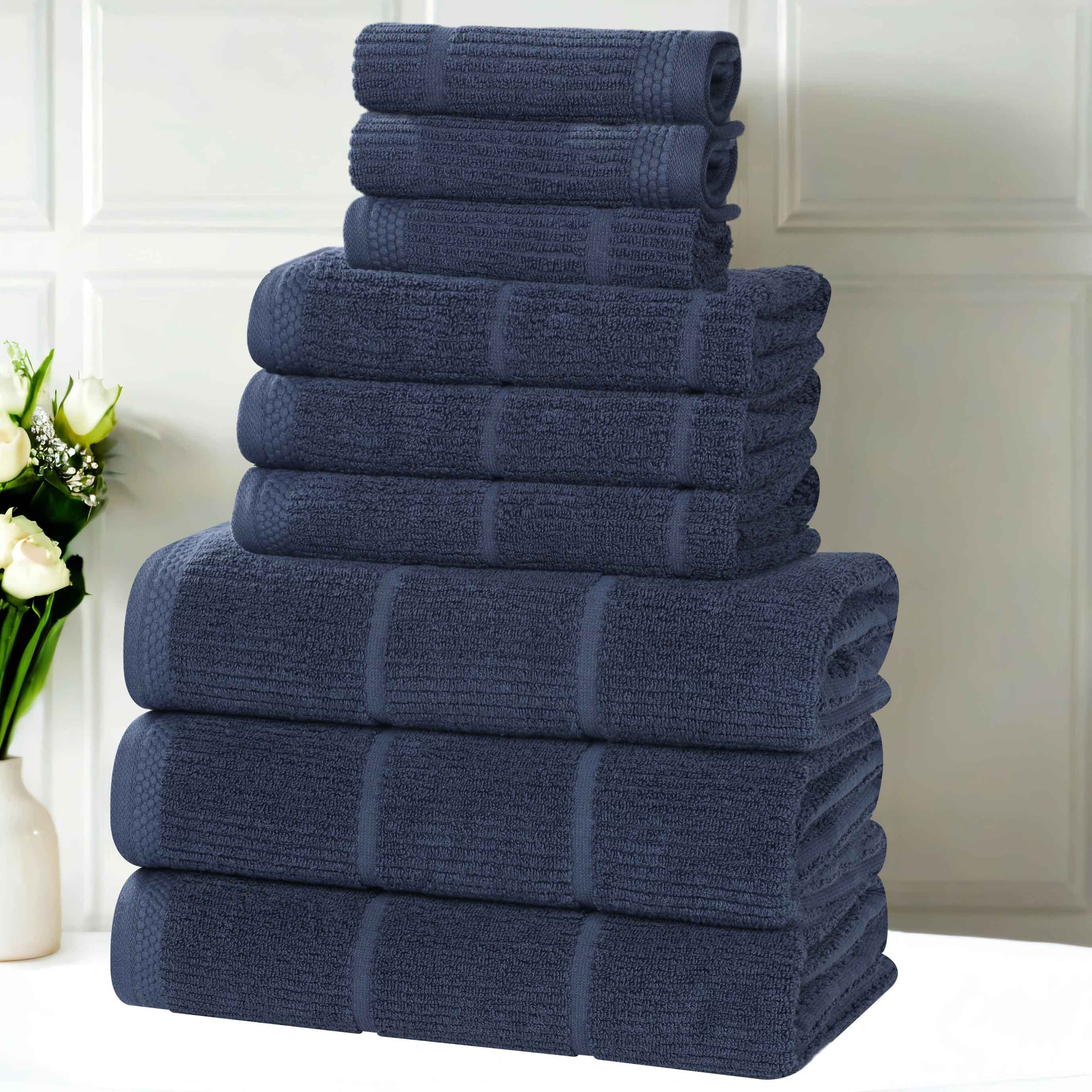 Milo Smart Twist Cotton Solid Ribbed Design 9 Piece Towel Set - Blue Nile Mills
