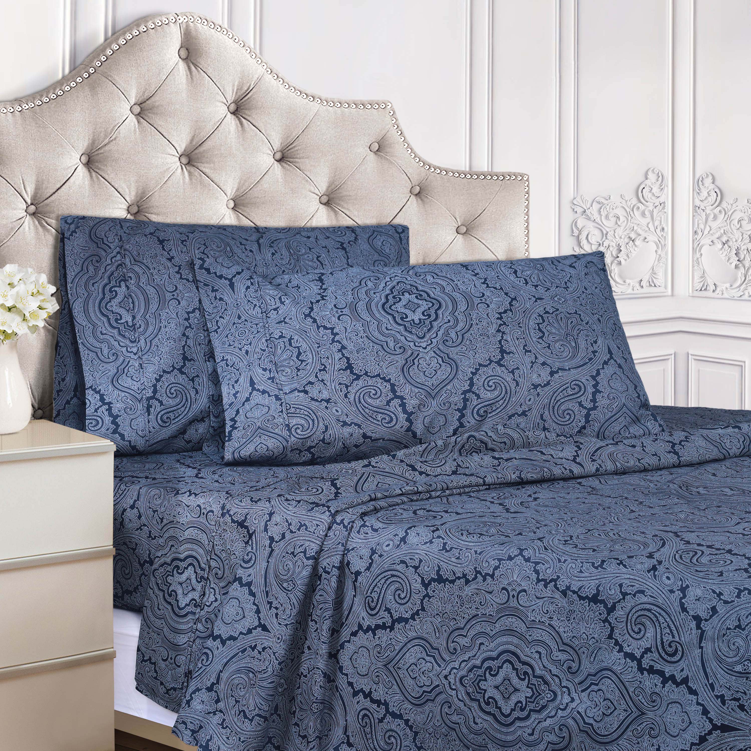 Italian Paisley Cotton Blend 600 Thread Count Deep Pocket Sheet Set - Blue Nile Mills