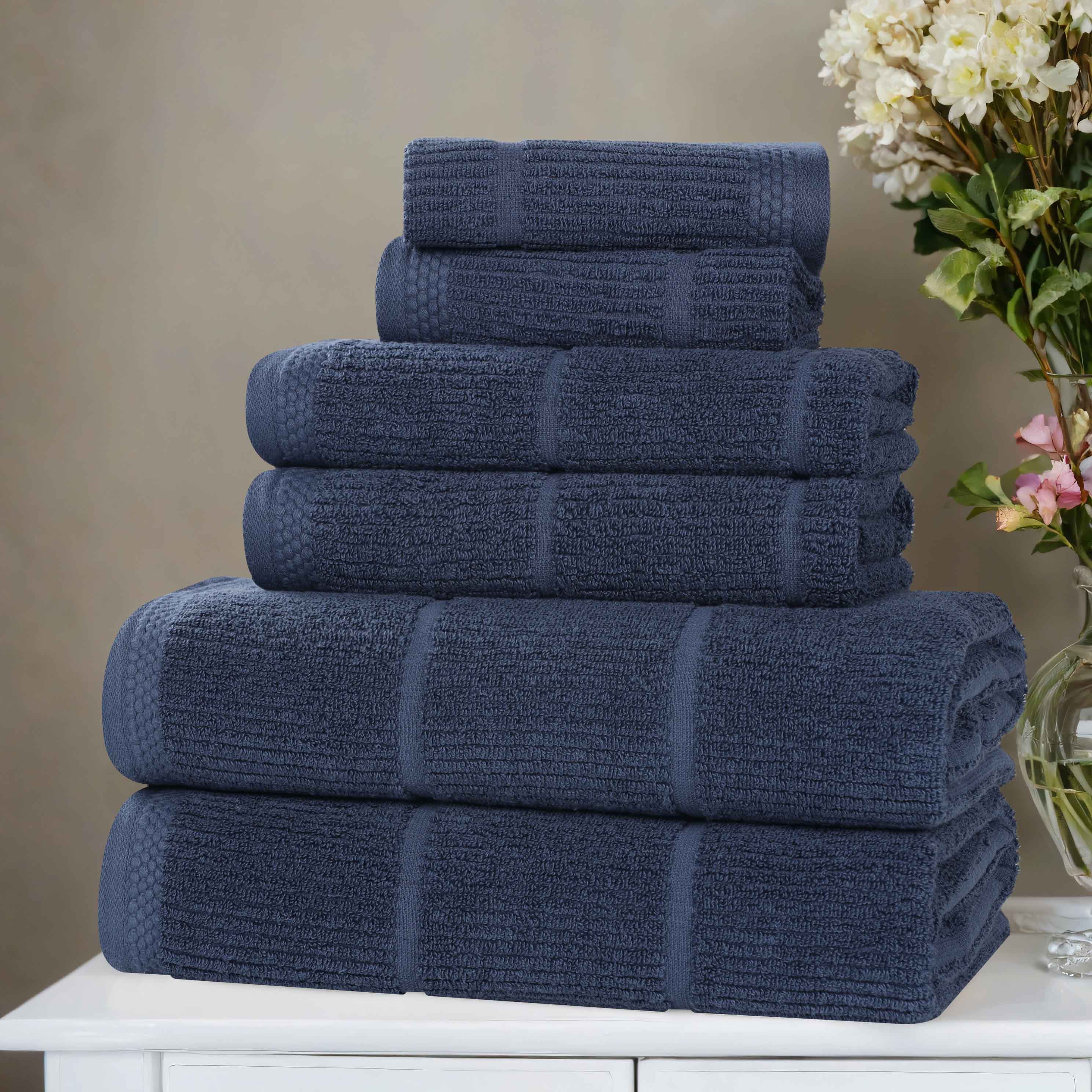 Milo Smart Twist Cotton Solid Ribbed Design 6 Piece Towel Set - Blue Nile Mills