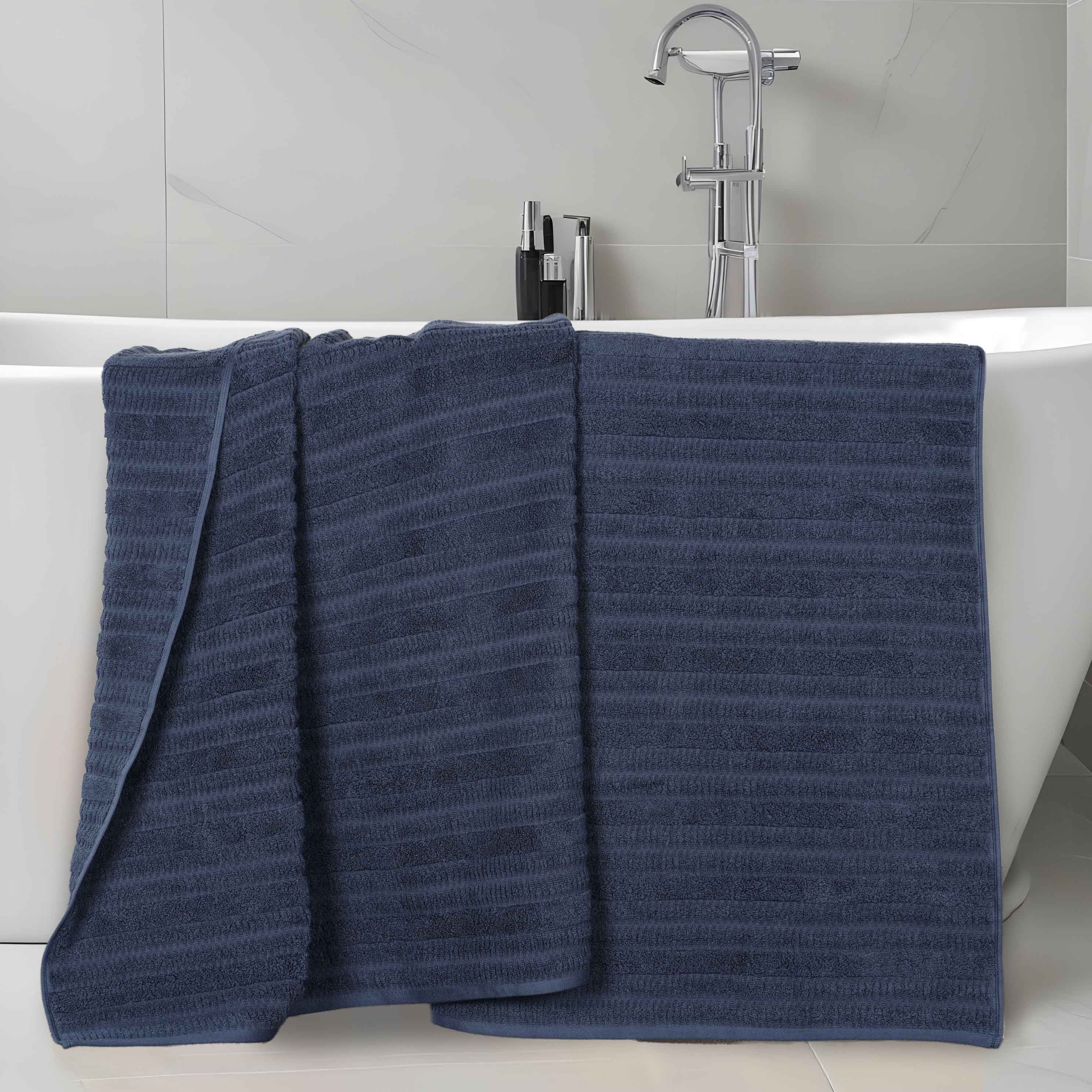 Mika Smart Twist Cotton Solid Vertical Ribbed Bath Sheets, Set of 2 - Blue Nile Mills