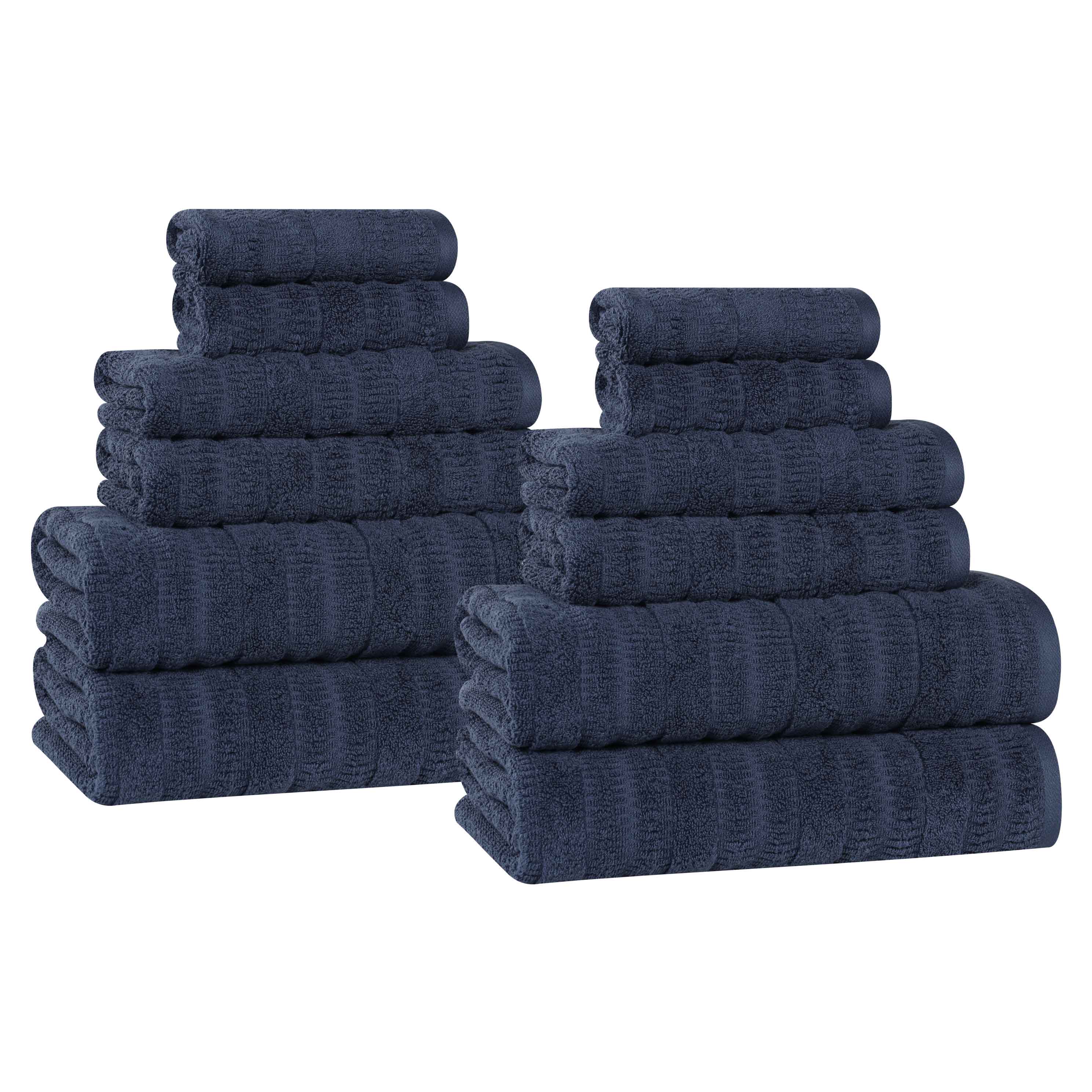 Mika Smart Twist Cotton Solid Vertical Ribbed 12 Piece Towel Set - Blue Nile Mills