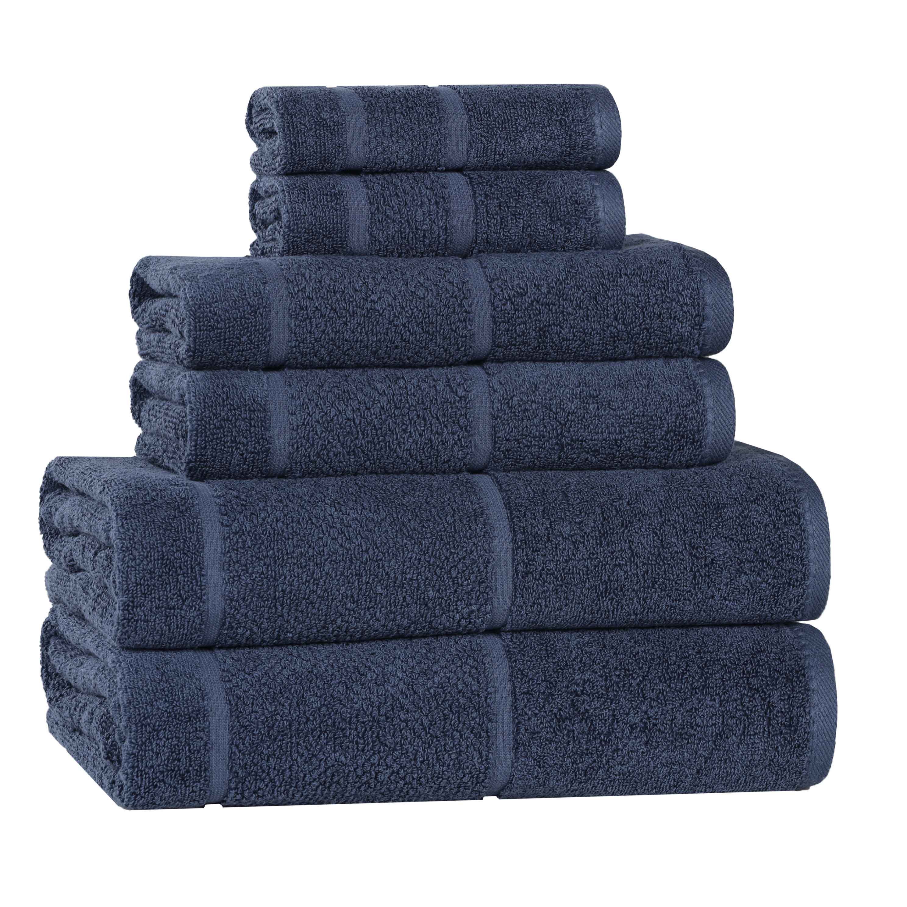 Mile Smart Twist Cotton Solid Broad Border 6 Piece Towel Set - Blue Nile Mills