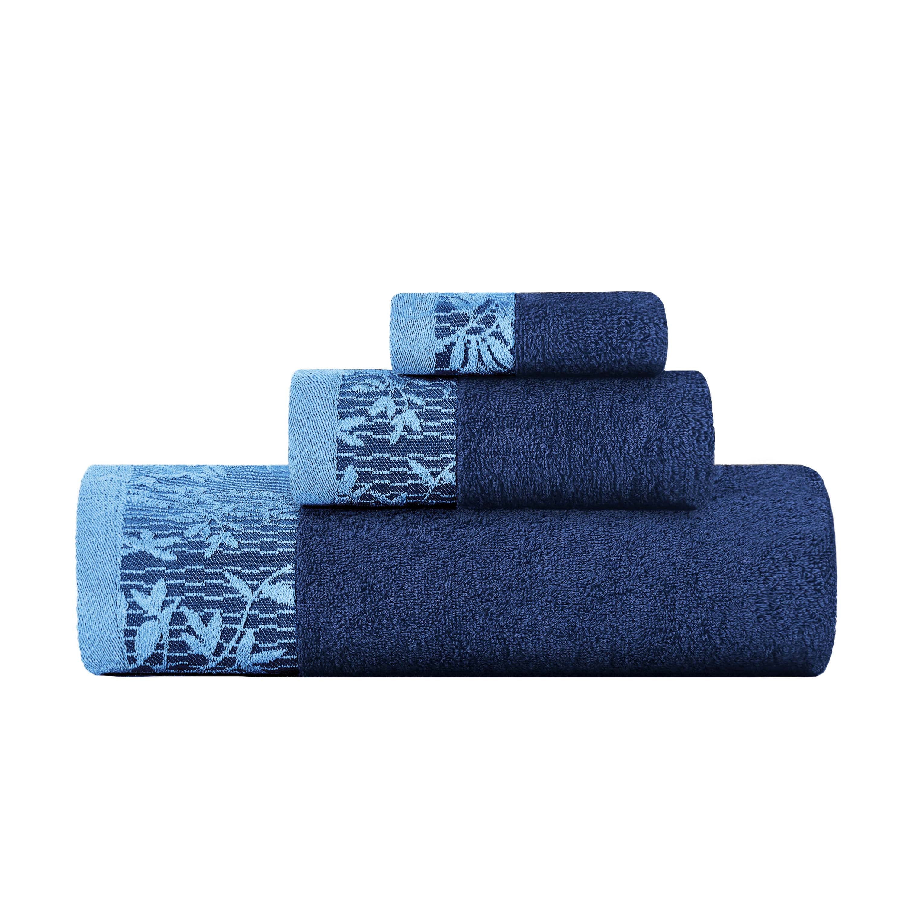 Wisteria Cotton Floral Embroidered Jacquard Border 3-Piece Towel Set - Blue Nile Mills