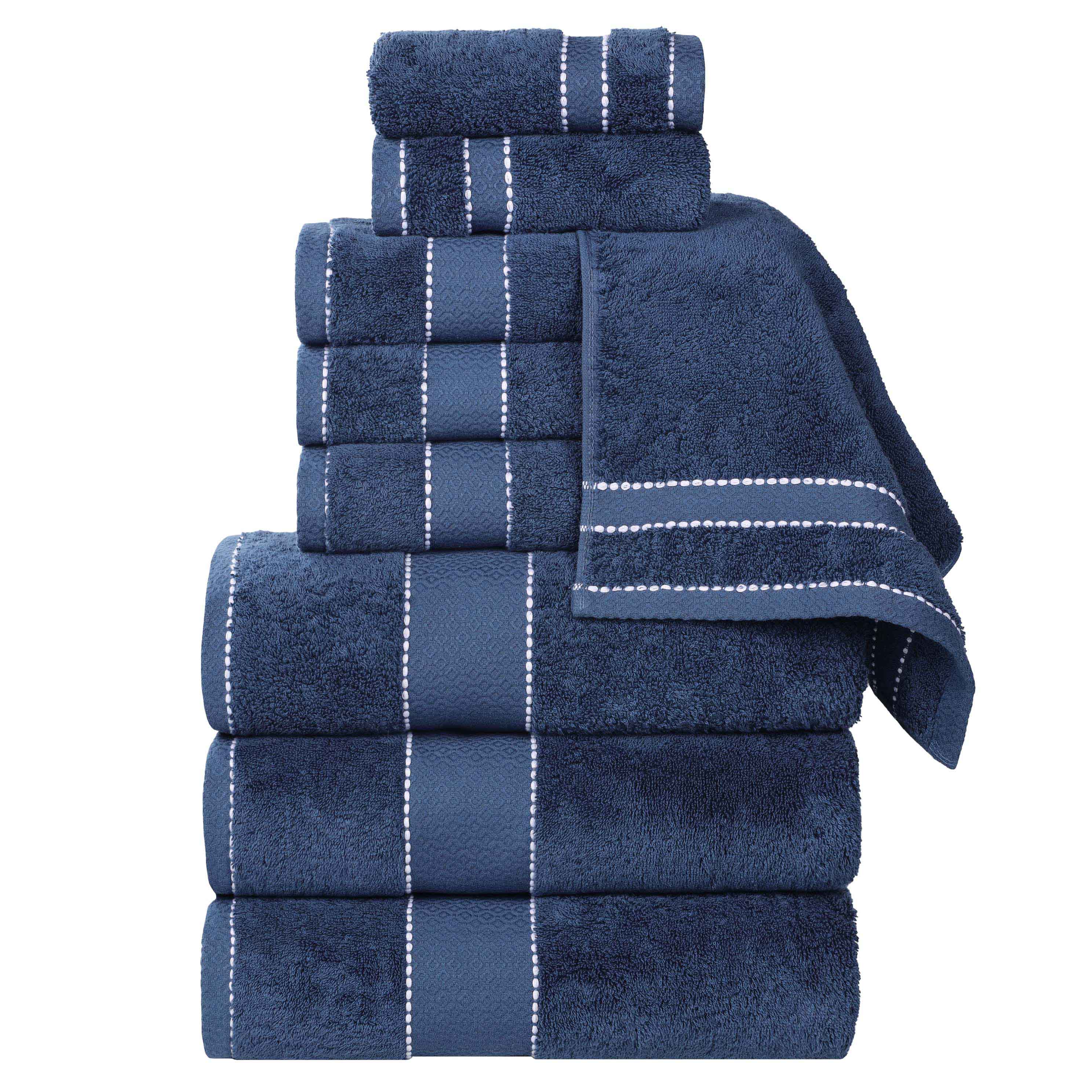 Niles Egypt Produced Giza Cotton Dobby Absorbent 9 Piece Towel Set - Blue Nile Mills