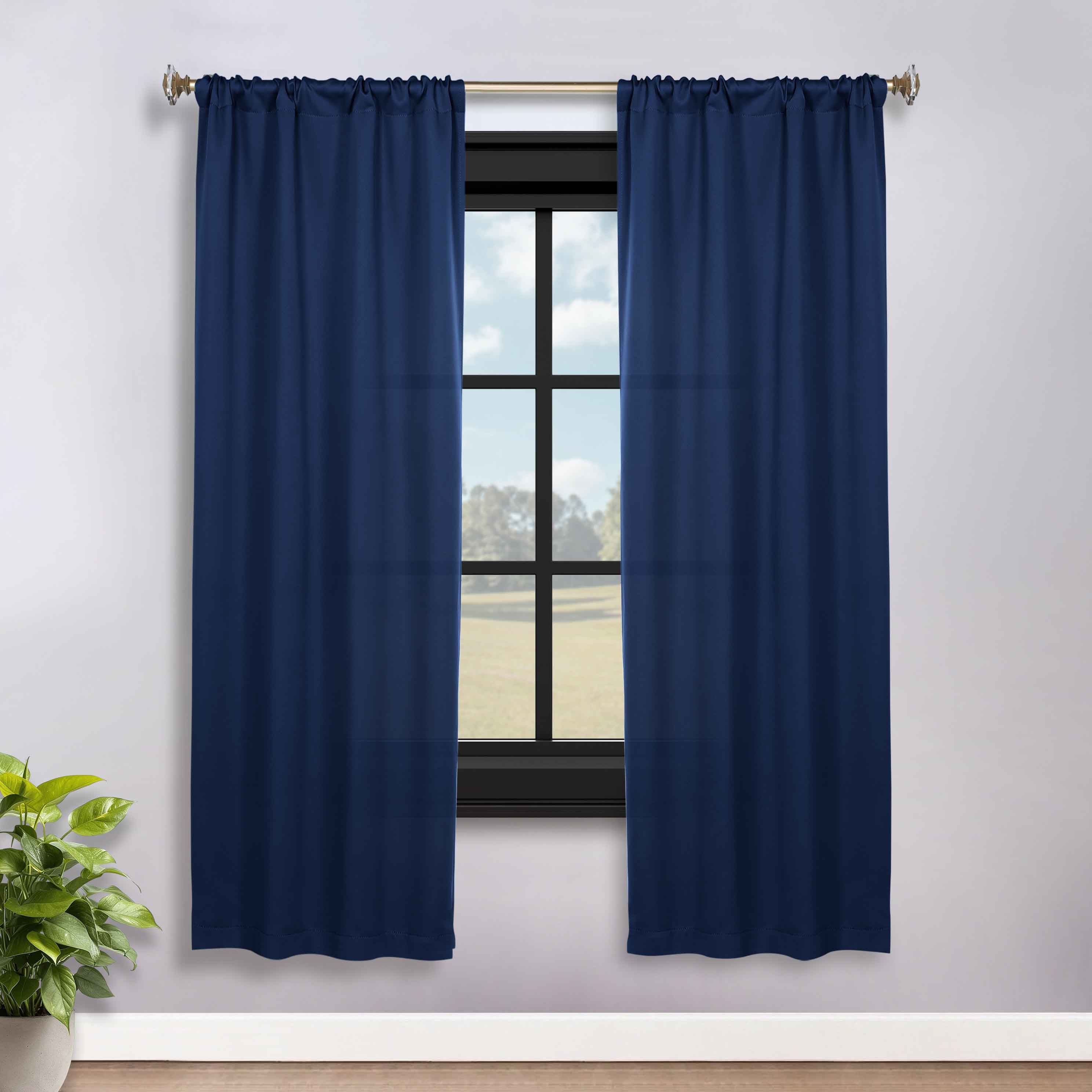 Solid Machine Washable Room Darkening Blackout Curtains, Set of 2 - Blue Nile Mills