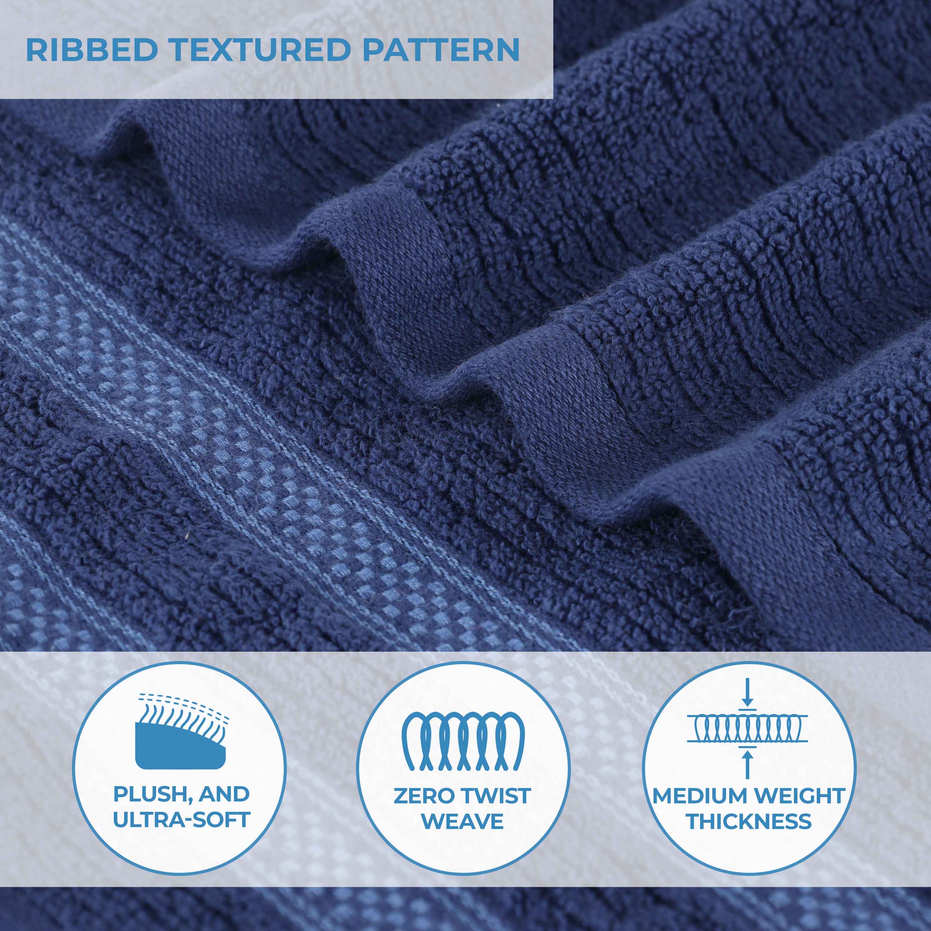 Zero Twist Cotton Ribbed Geometric Border Plush 9 Piece Towel Set - Blue Nile Mills