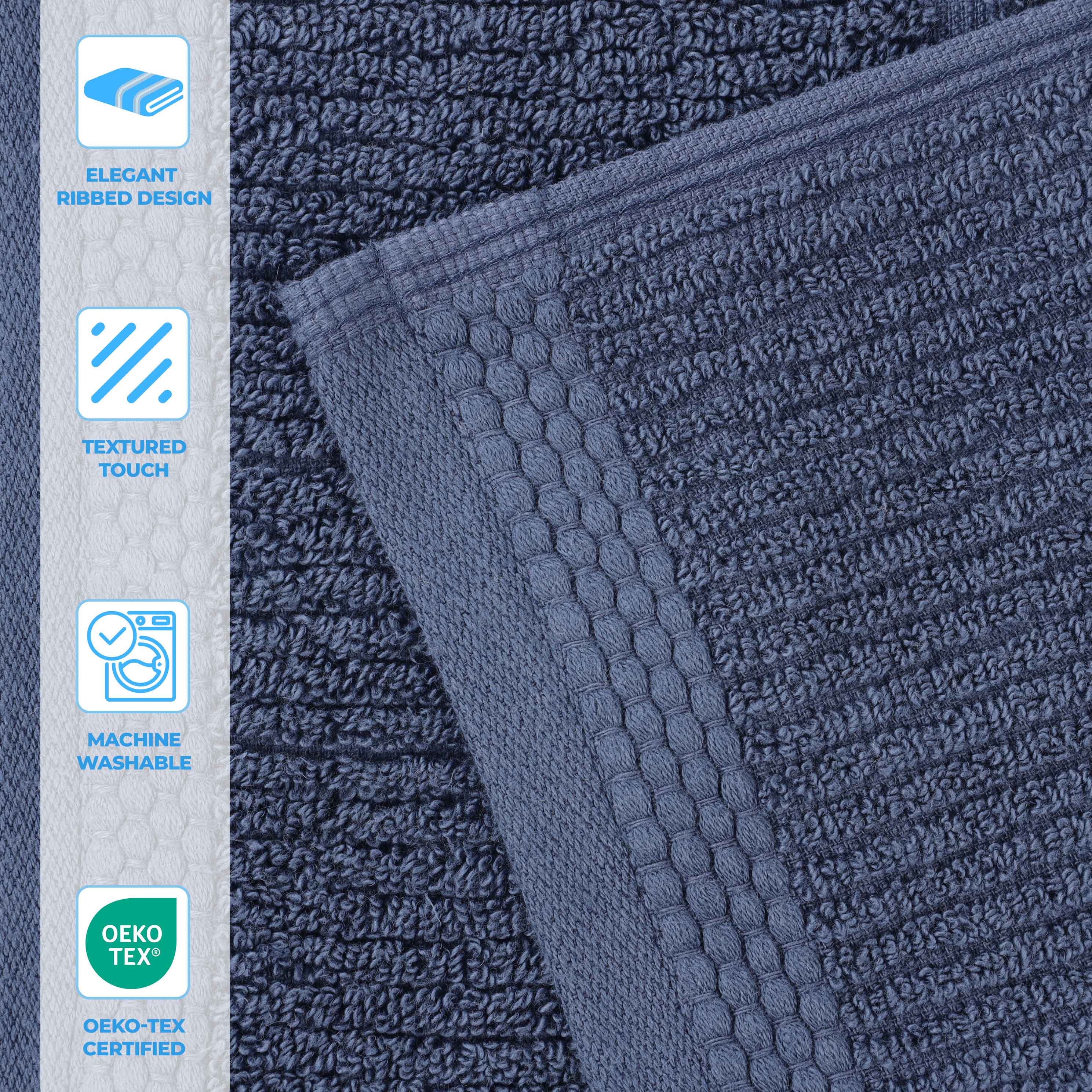 Milo Smart Twist Cotton Solid Ribbed Design 9 Piece Towel Set - Blue Nile Mills