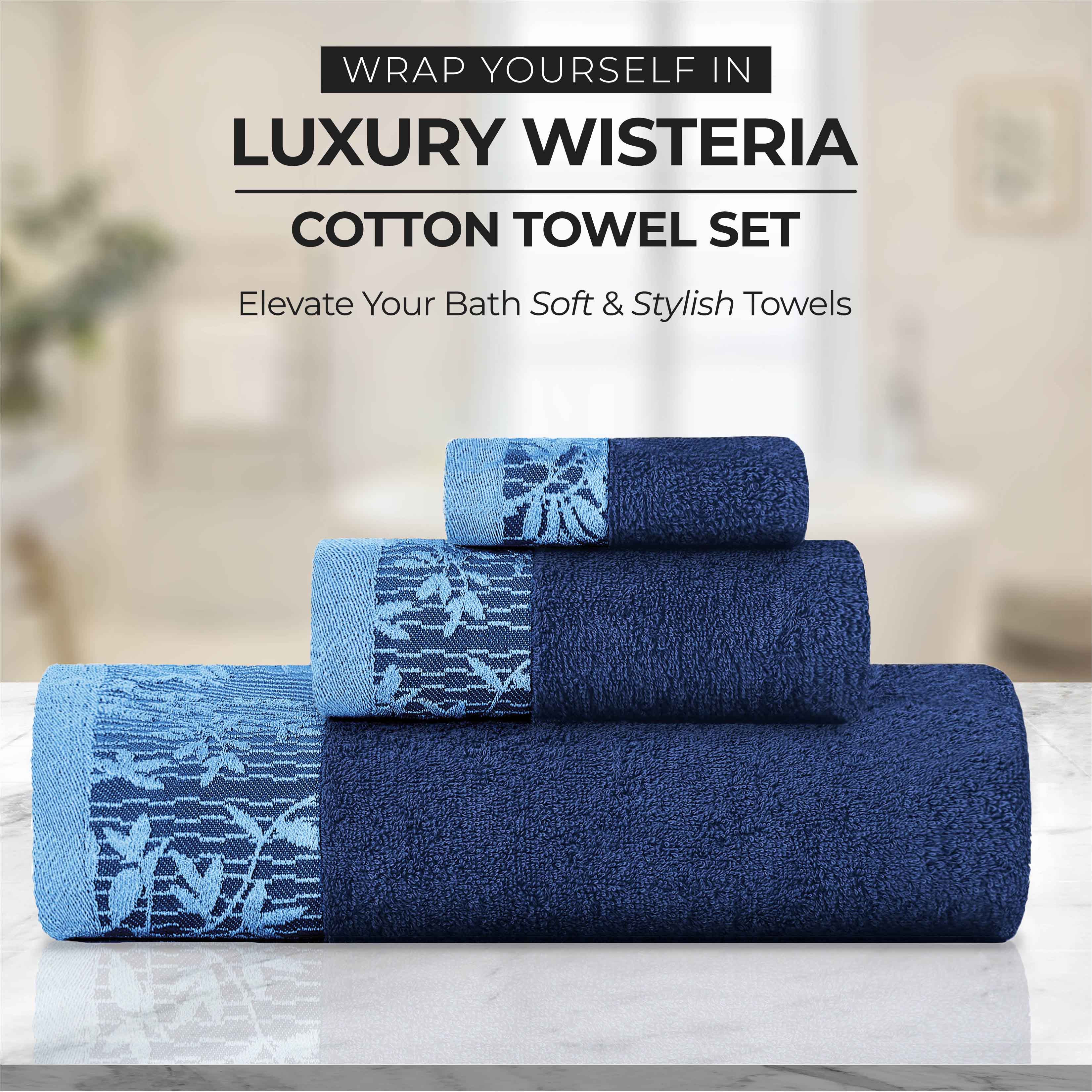 Wisteria Cotton Floral Embroidered Jacquard Border 8-Piece Towel Set - Blue Nile Mills