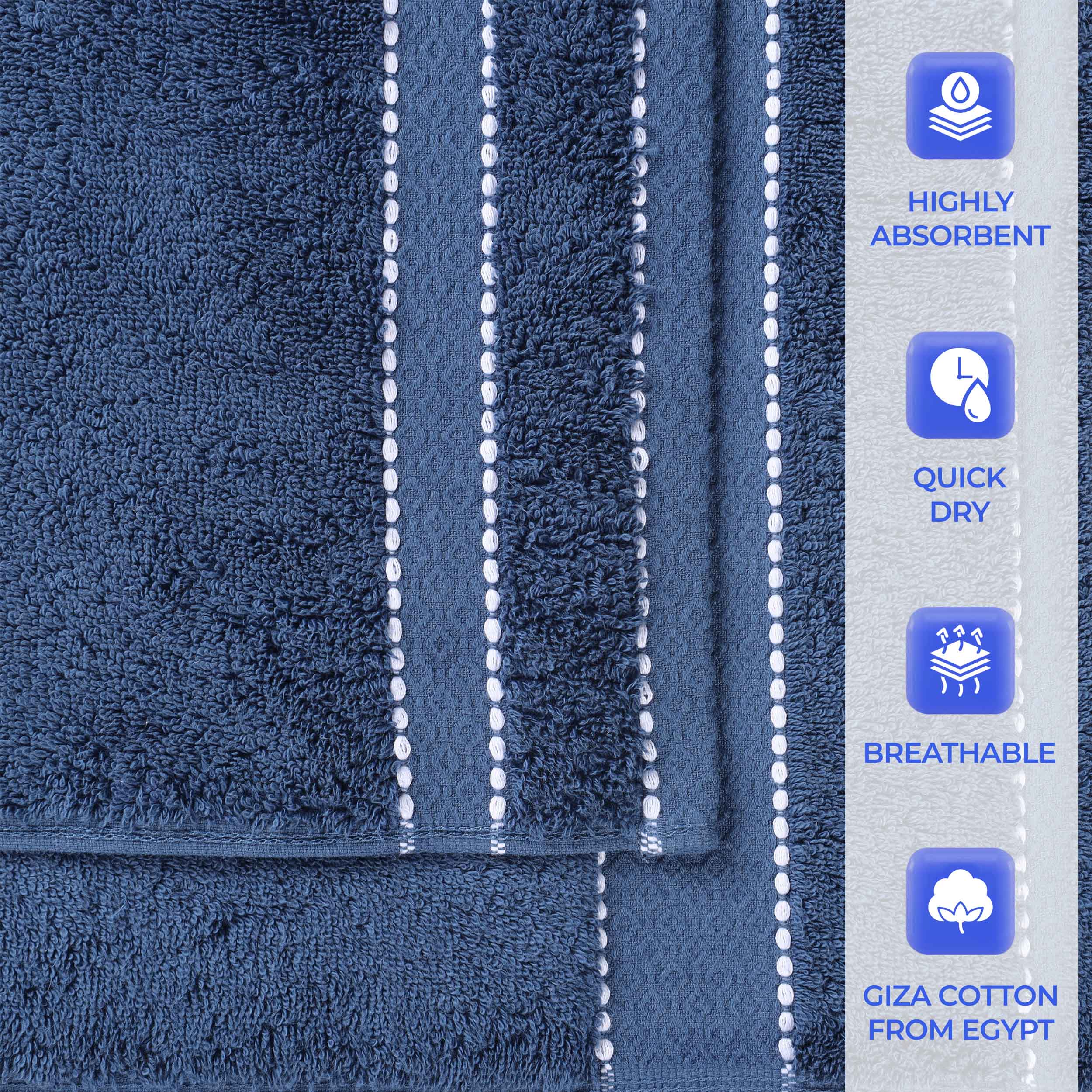 Niles Egypt Produced Giza Cotton Dobby Absorbent 9 Piece Towel Set - Blue Nile Mills