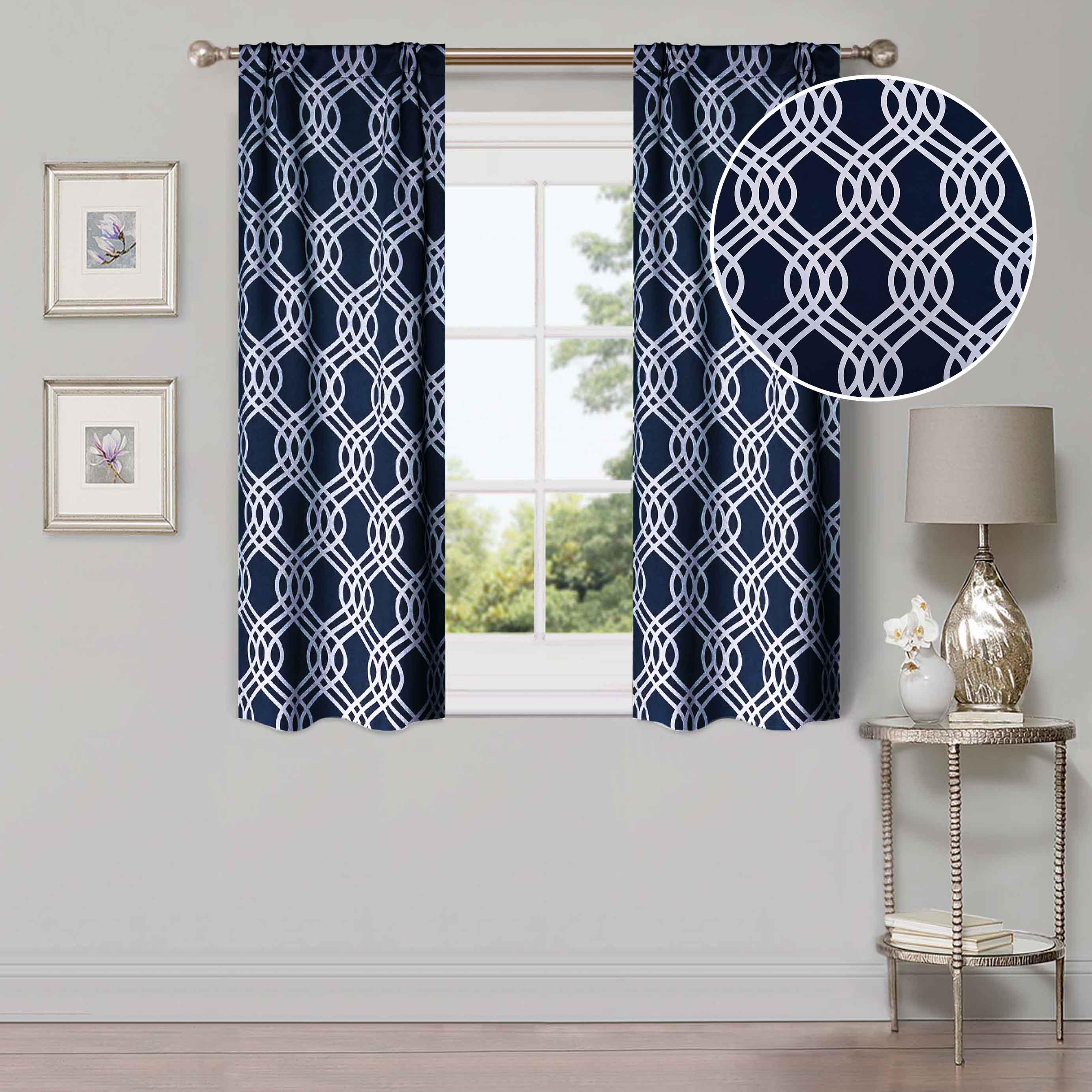 Ribbon Trellis Washable Room Darkening Blackout Curtain Panel Set - Blue Nile Mills