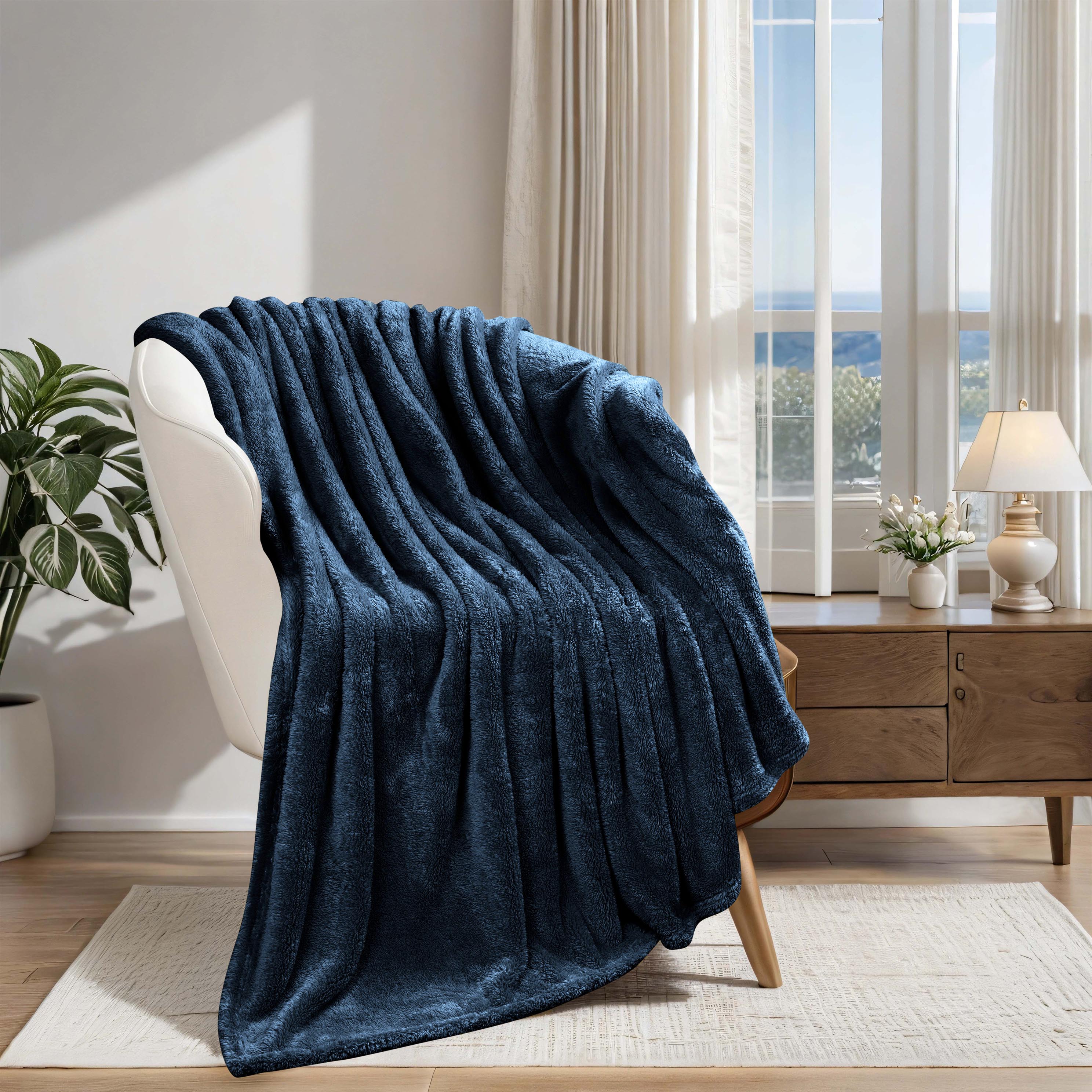Classic Solid Fleece Plush Medium Weight Fluffy Soft Blanket - Blue Nile Mills