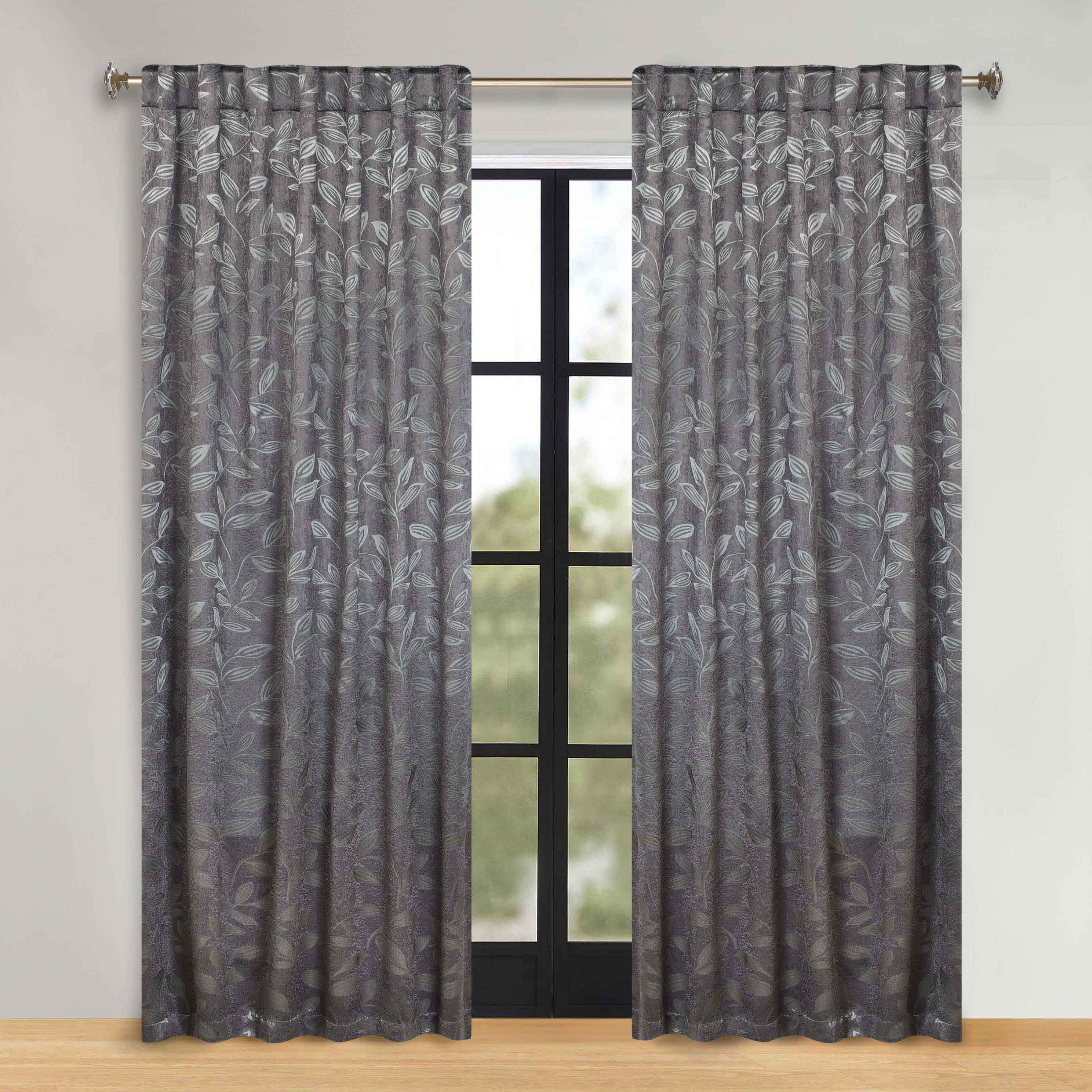 Superior Leaves Room Darkening Back Tab Blackout Curtains Panel Set - Blue Nile Mills