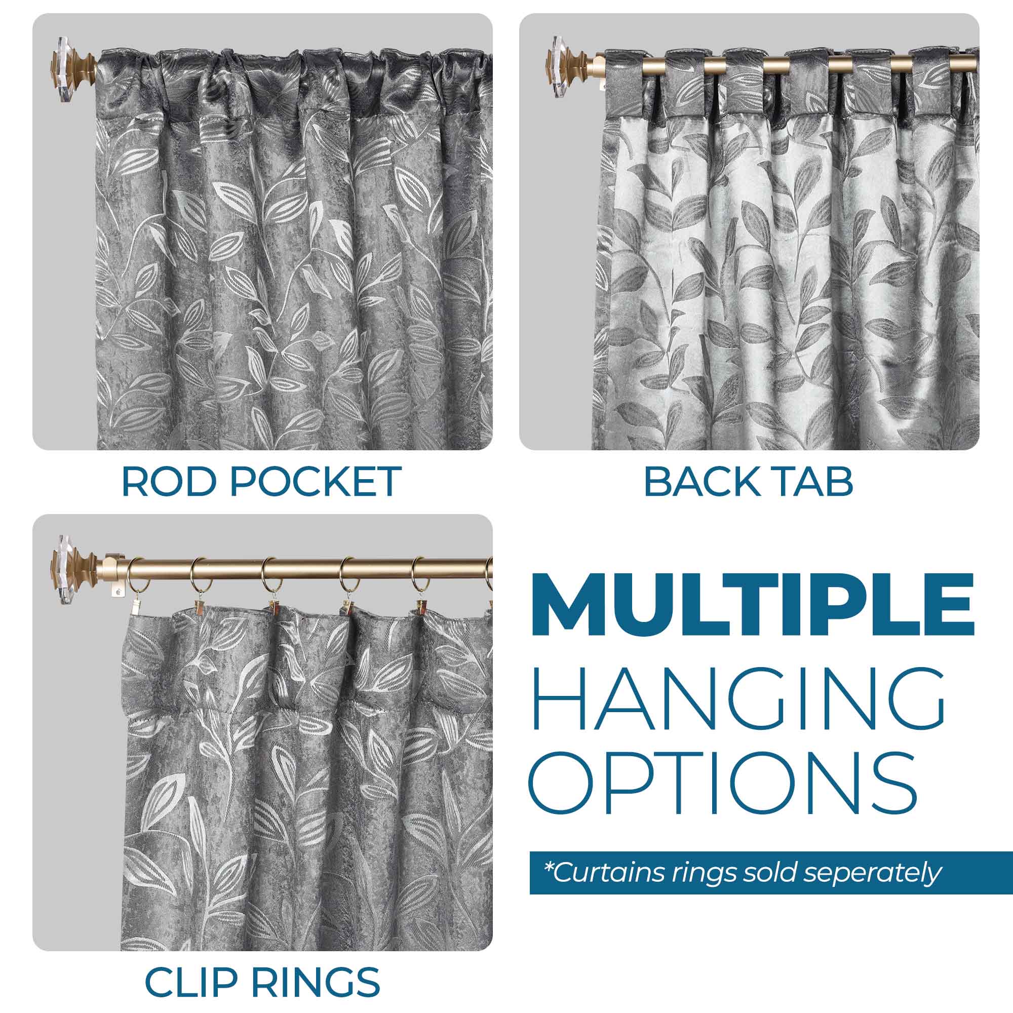 Superior Leaves Room Darkening Back Tab Blackout Curtains Panel Set - Blue Nile Mills