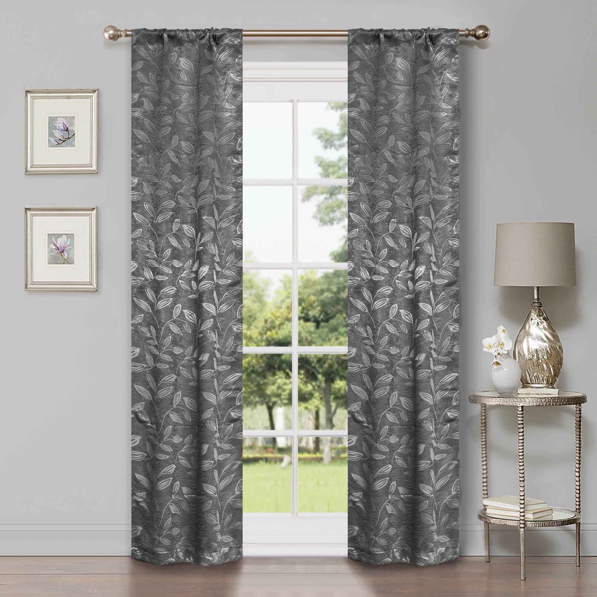Leaves Rod Pocket Room Darkening Blackout Curtains, Set of 2 - Blue Nile Mills