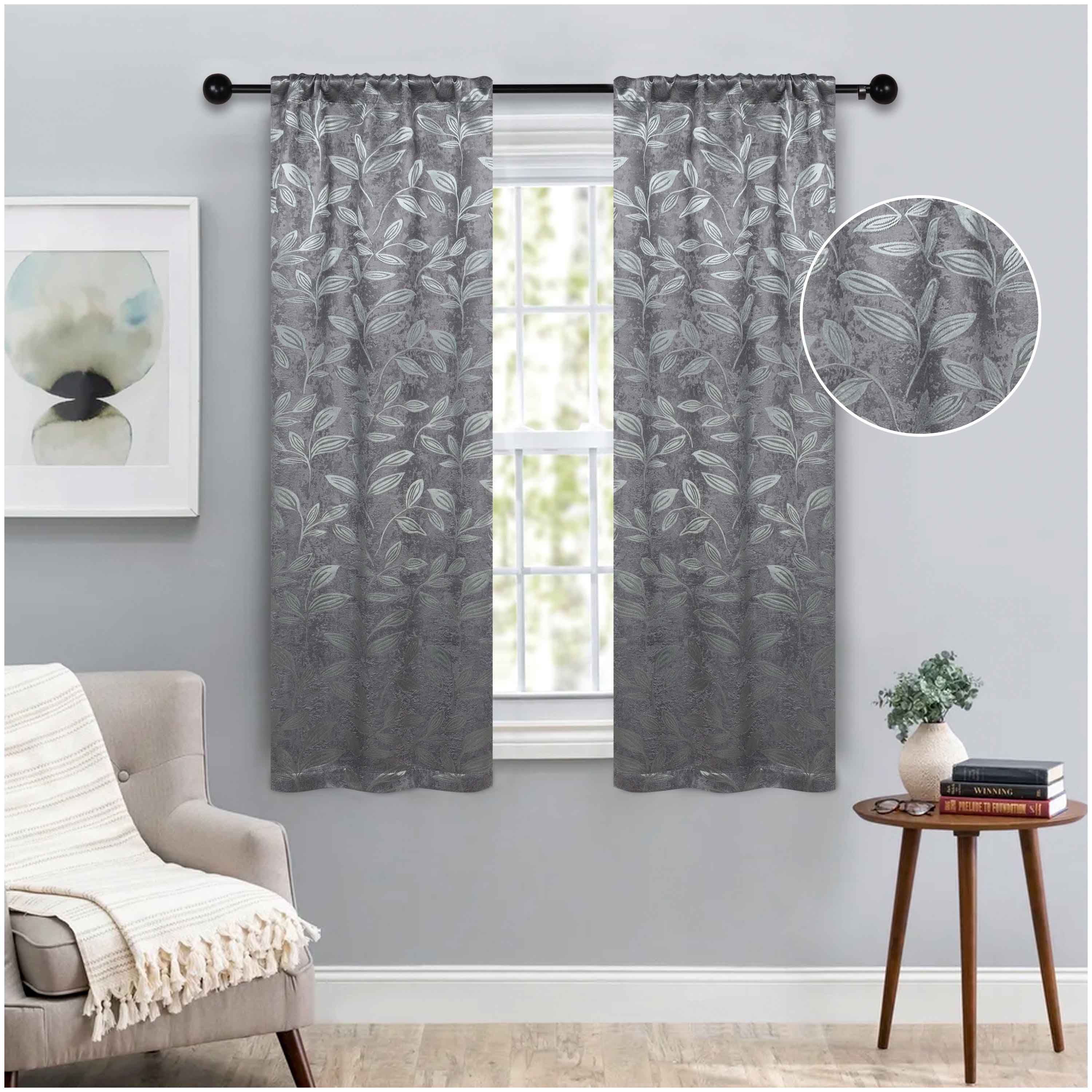 Leaves Rod Pocket Room Darkening Blackout Curtains, Set of 2 - Blue Nile Mills