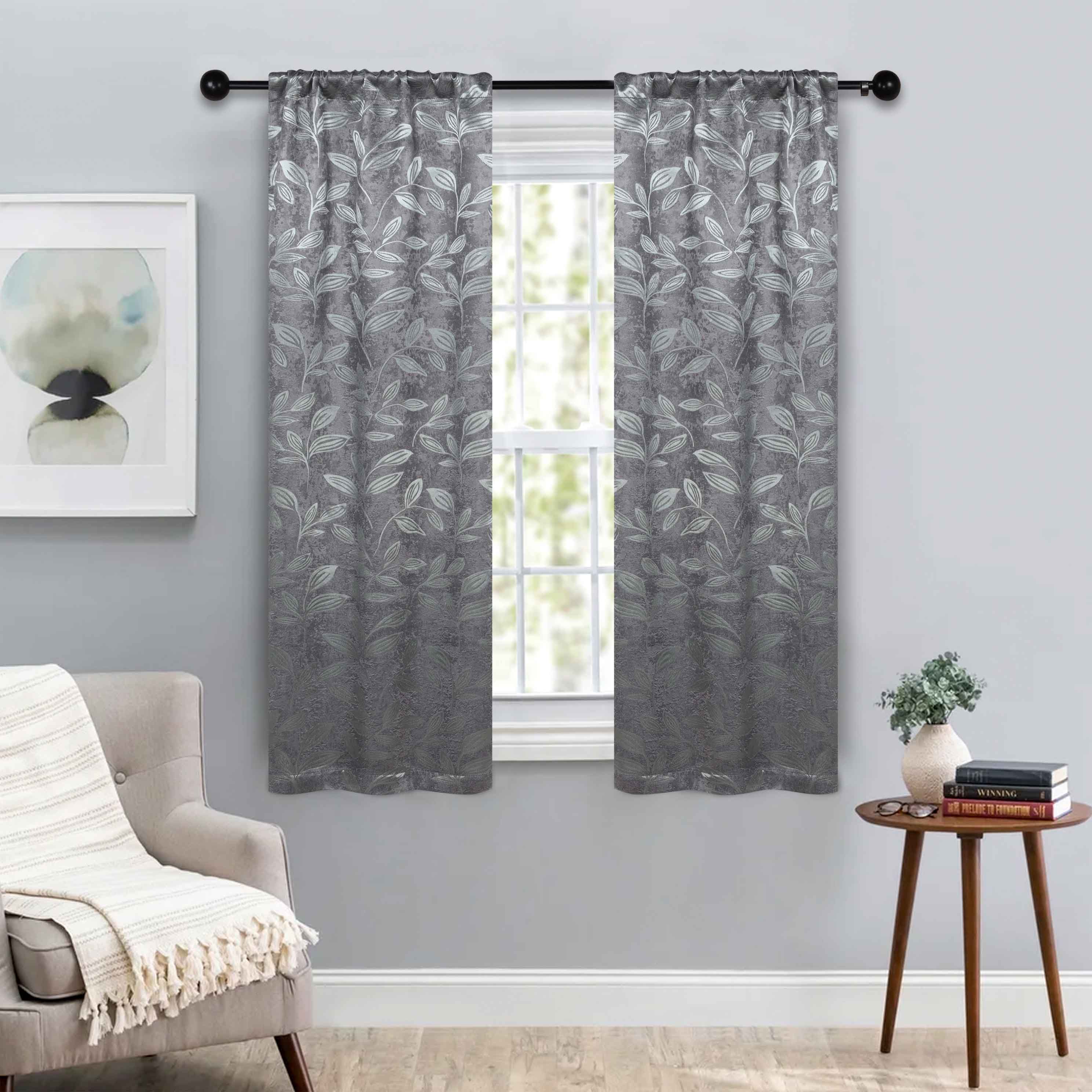 Leaves Rod Pocket Room Darkening Blackout Curtains, Set of 2 - Blue Nile Mills
