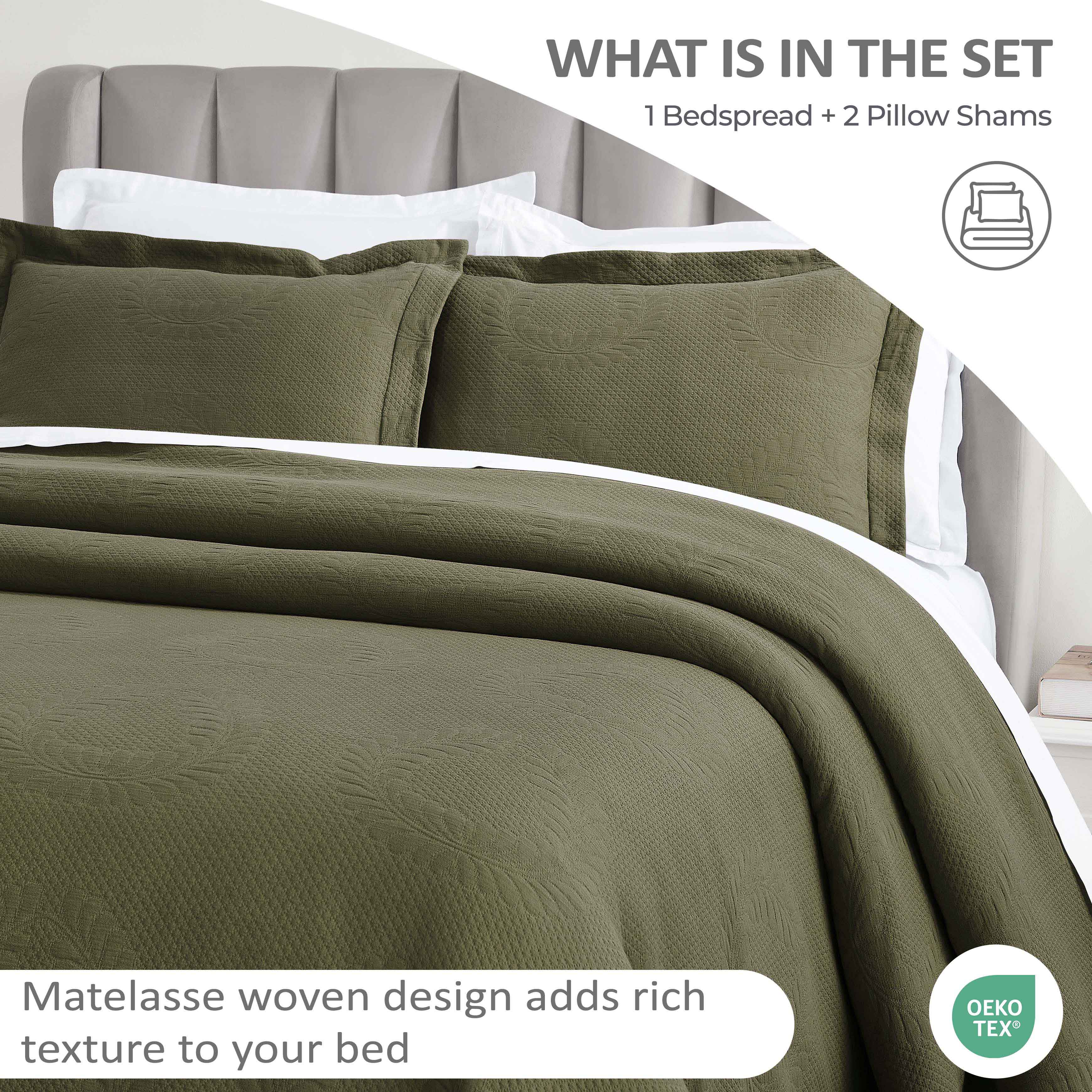 Peploi Cotton Medium Weight Matelasse Bedspread and Sham Set - Blue Nile Mills