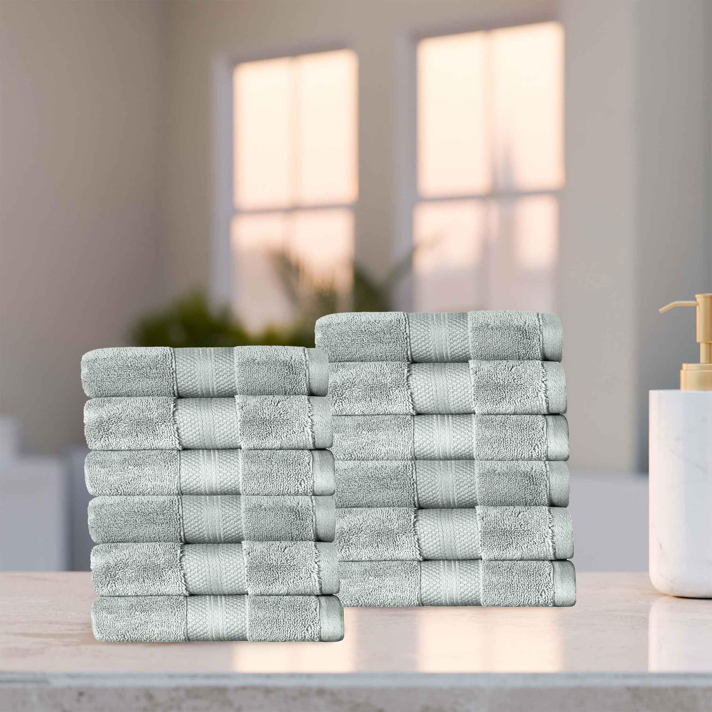 Turkish Cotton Absorbent Ultra-Plush Solid 12-Piece Face Towel Set - Blue Nile Mills