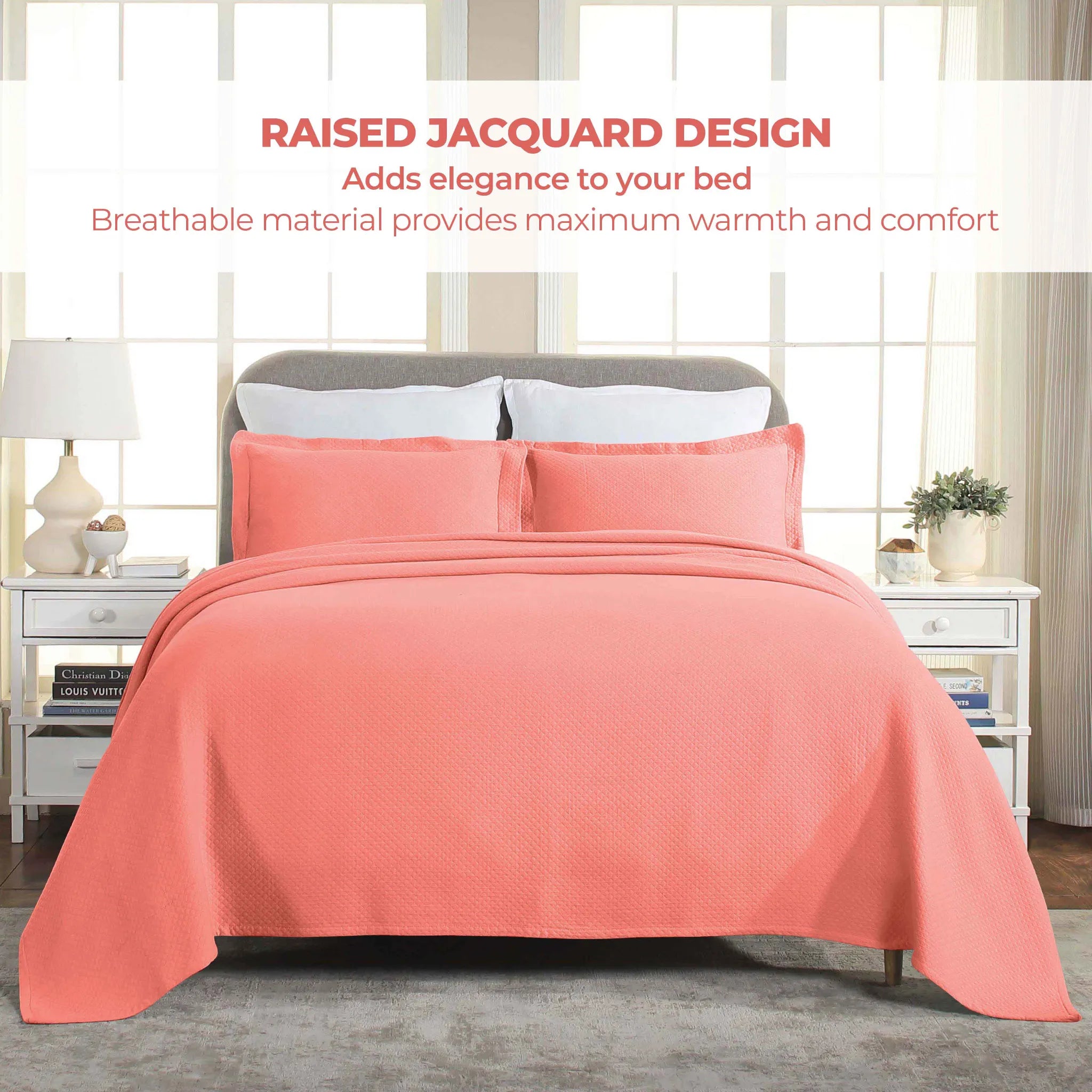 Jacquard Matelassé Cotton Diamond Solitaire Bedspread Set