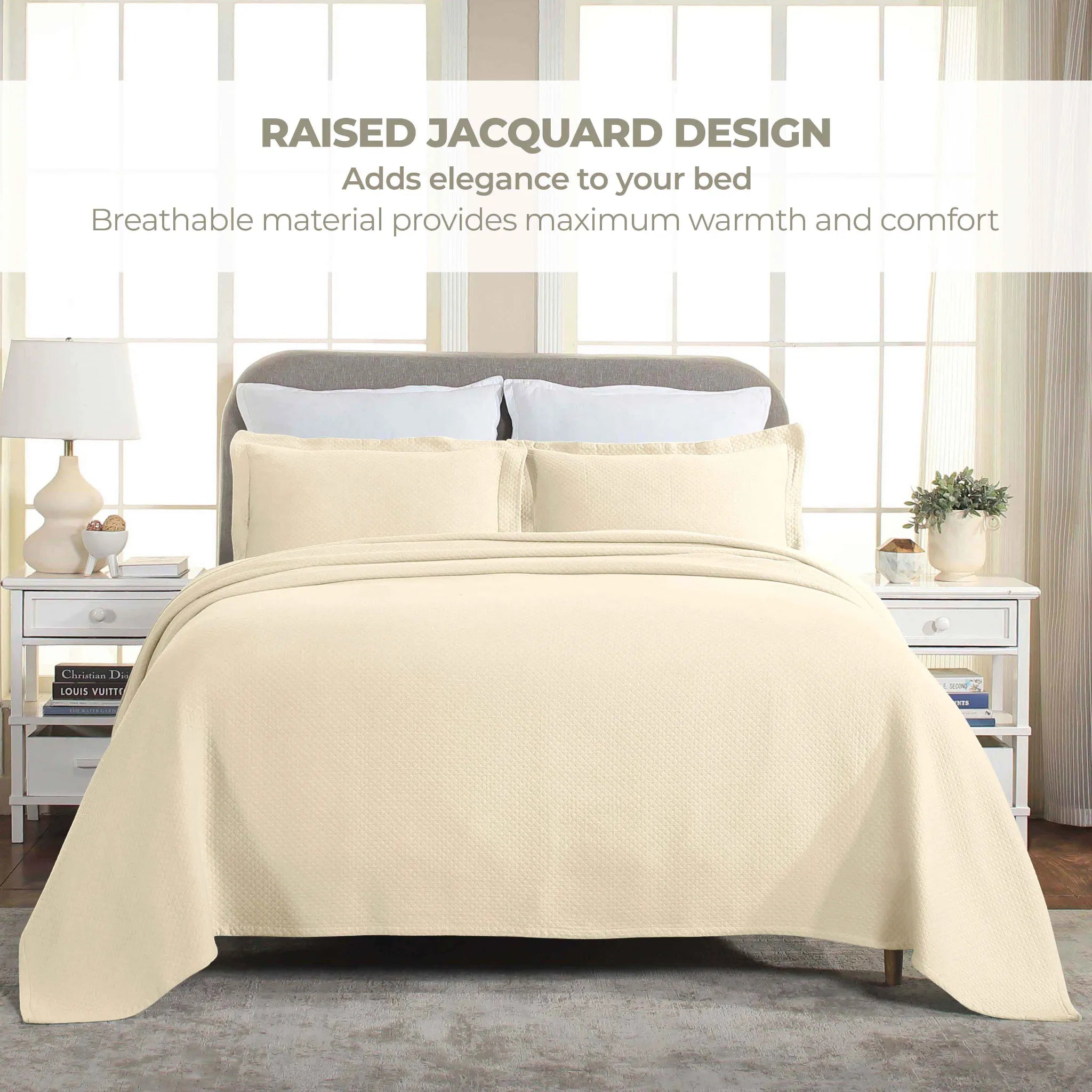 Jacquard Matelassé Cotton Diamond Solitaire Bedspread Set