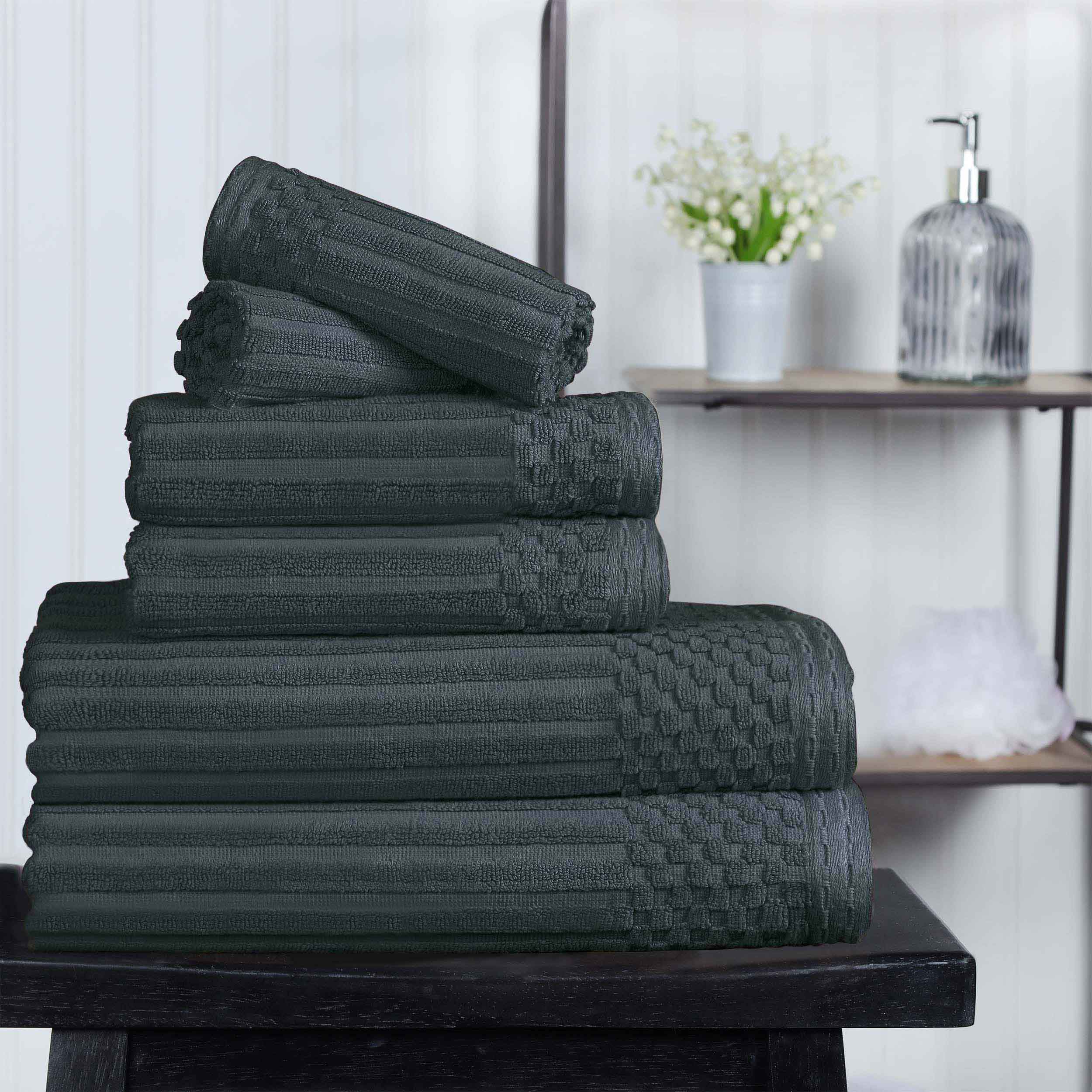 Cotton Ribbed Textured Medium Weight 6 Piece Towel Set - Blue Nile Mills