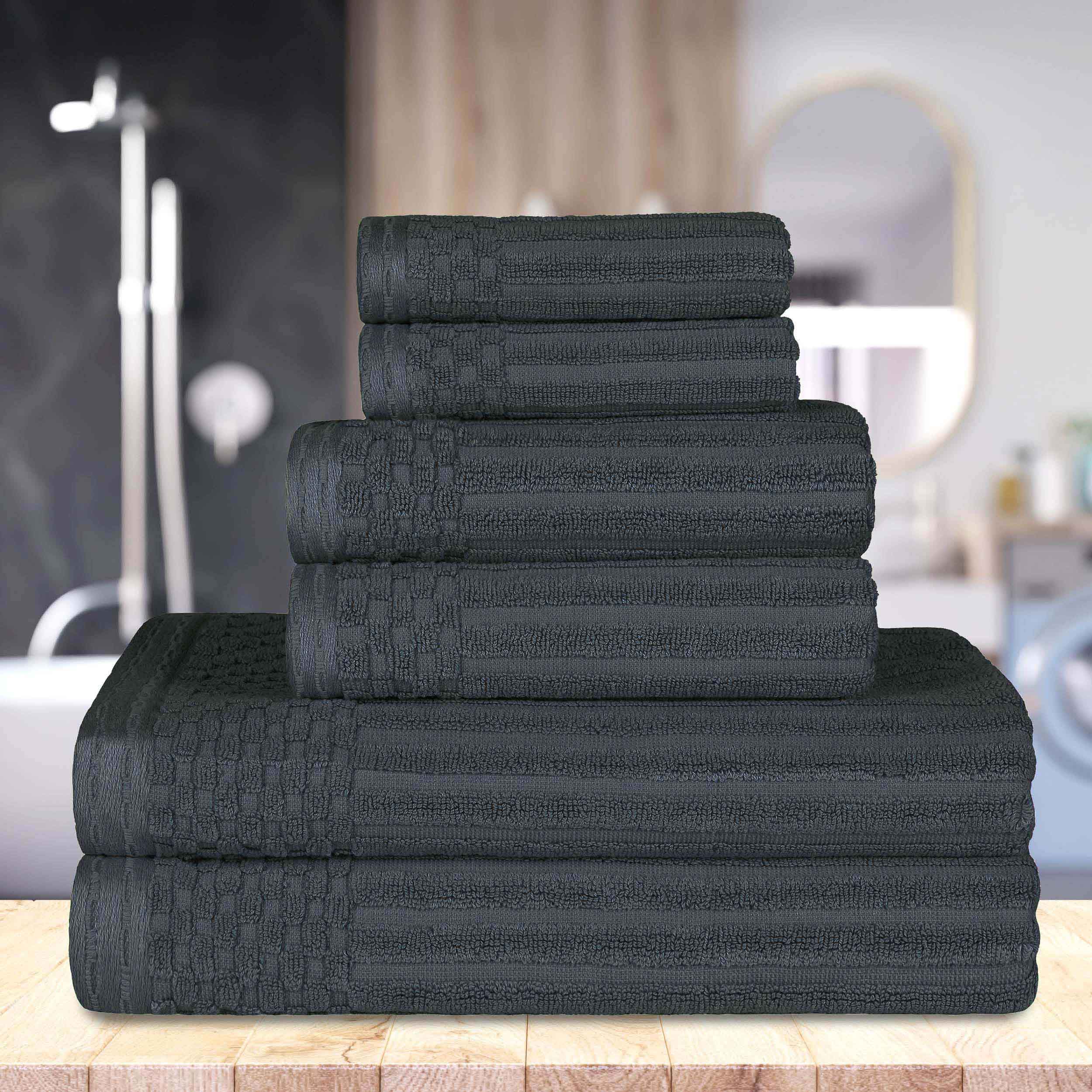 Cotton Ribbed Textured Medium Weight 6 Piece Towel Set - Blue Nile Mills